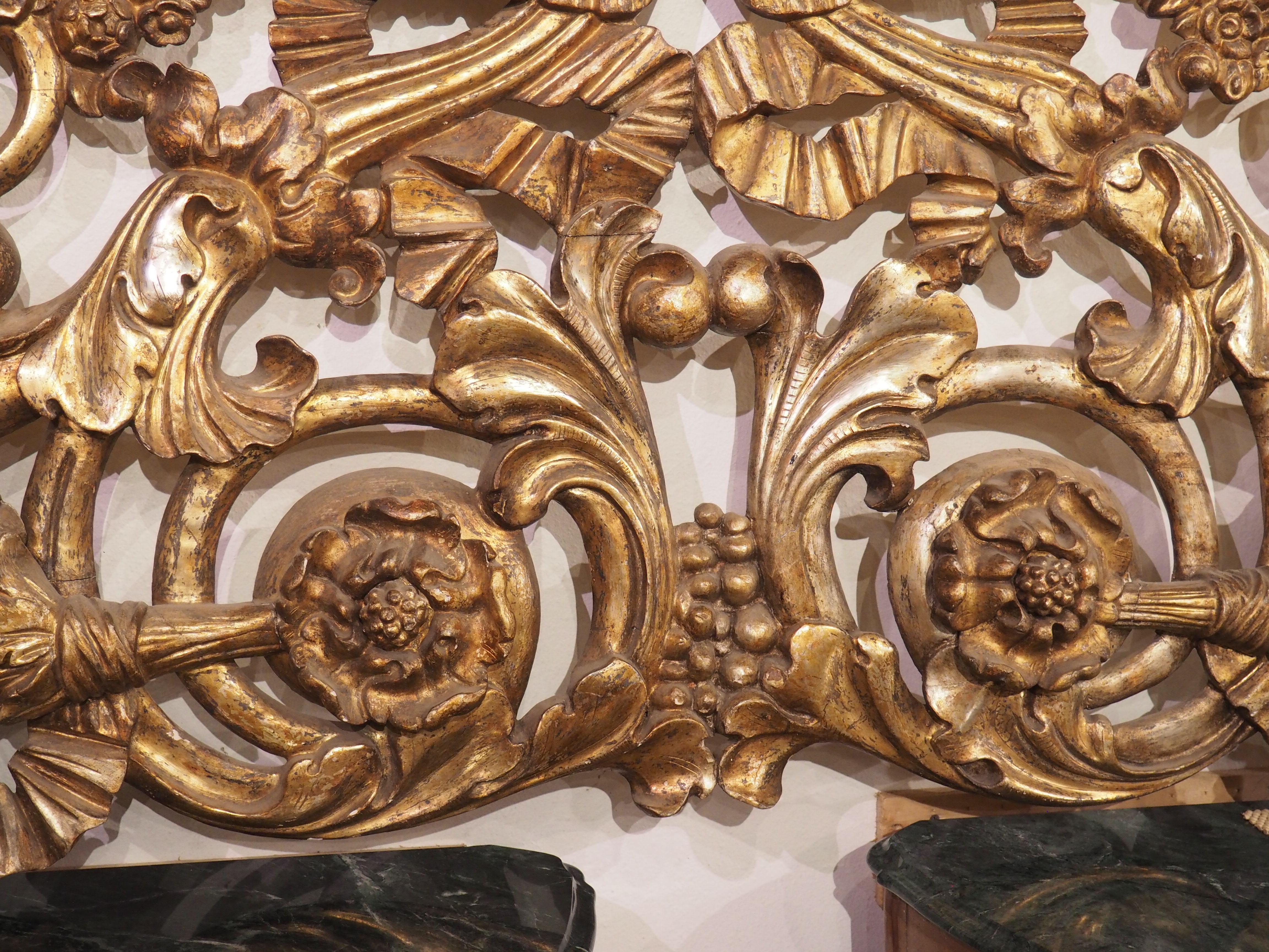 Large Circa 1850 Italian Giltwood Architectural Carving or Headboard 91.5 Inches In Good Condition For Sale In Dallas, TX