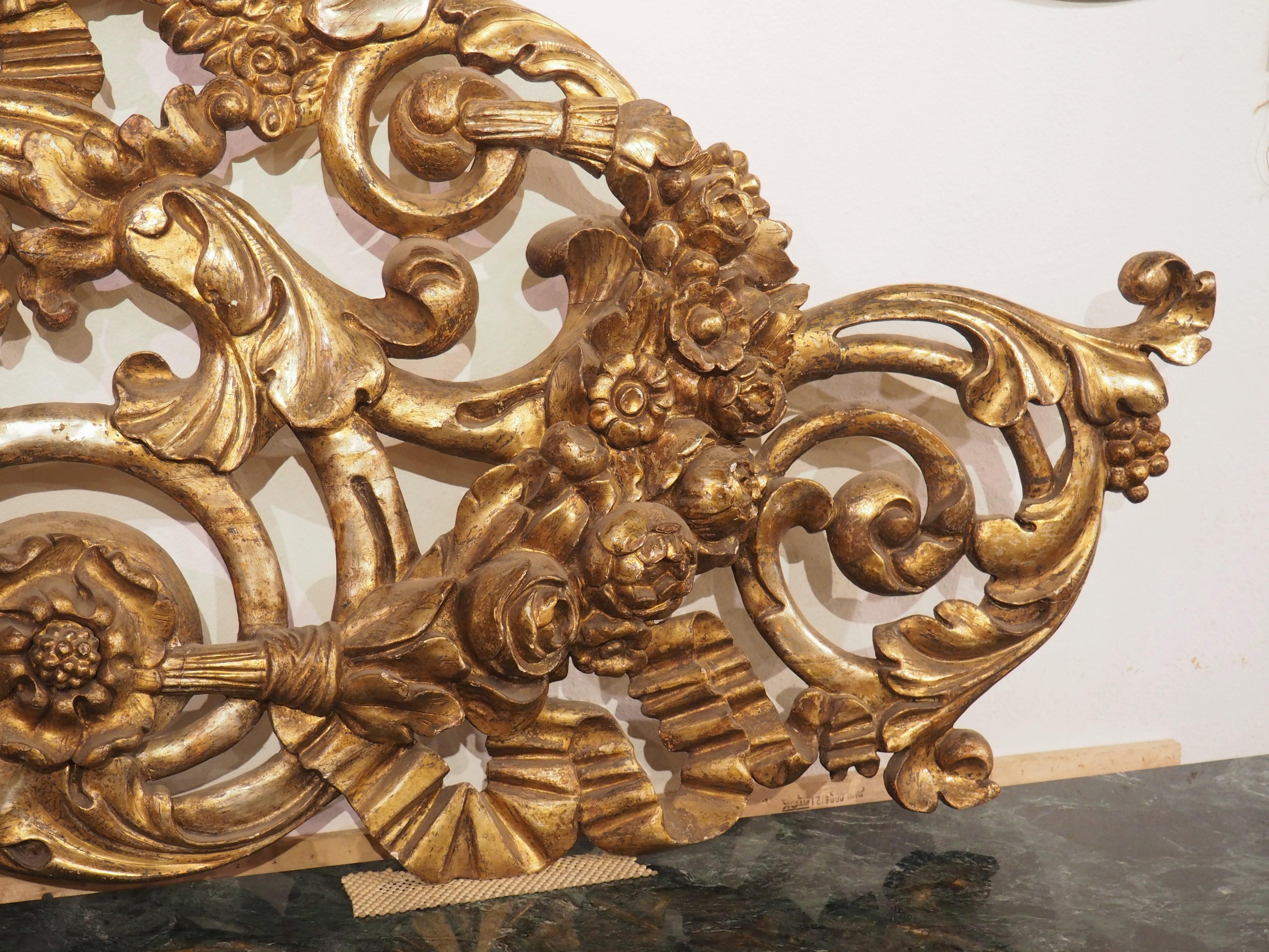 Mid-19th Century Large Circa 1850 Italian Giltwood Architectural Carving or Headboard 91.5 Inches For Sale