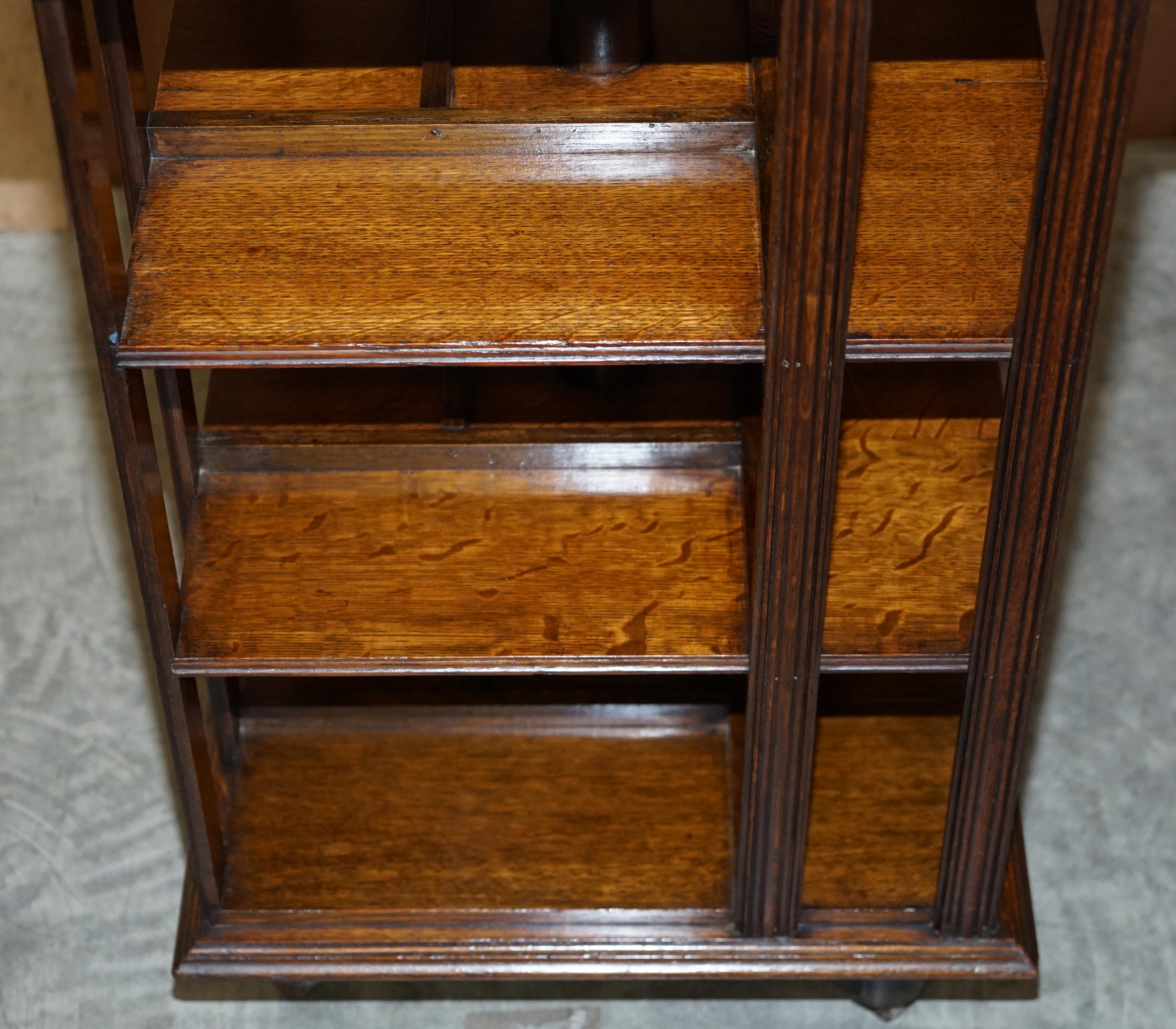 Large circa 1880 Antique Victorian English Oak Revolving Bookcase Book Table For Sale 1