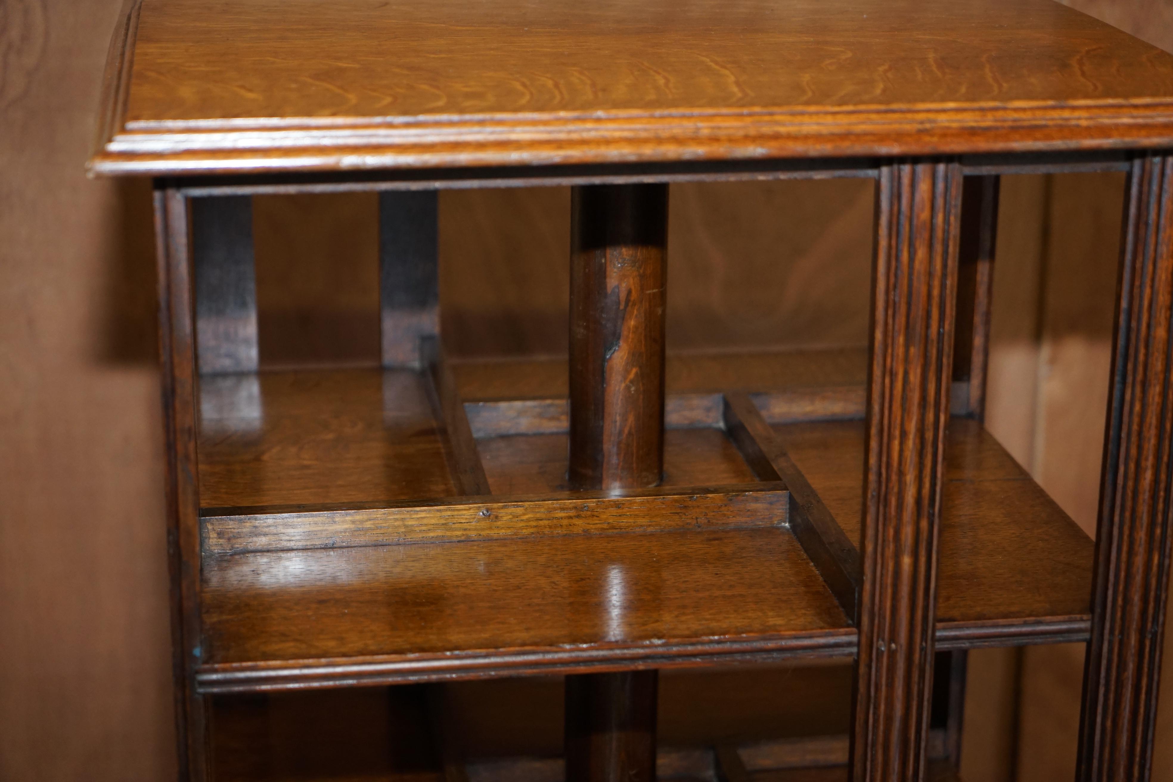 Large circa 1880 Antique Victorian English Oak Revolving Bookcase Book Table For Sale 1