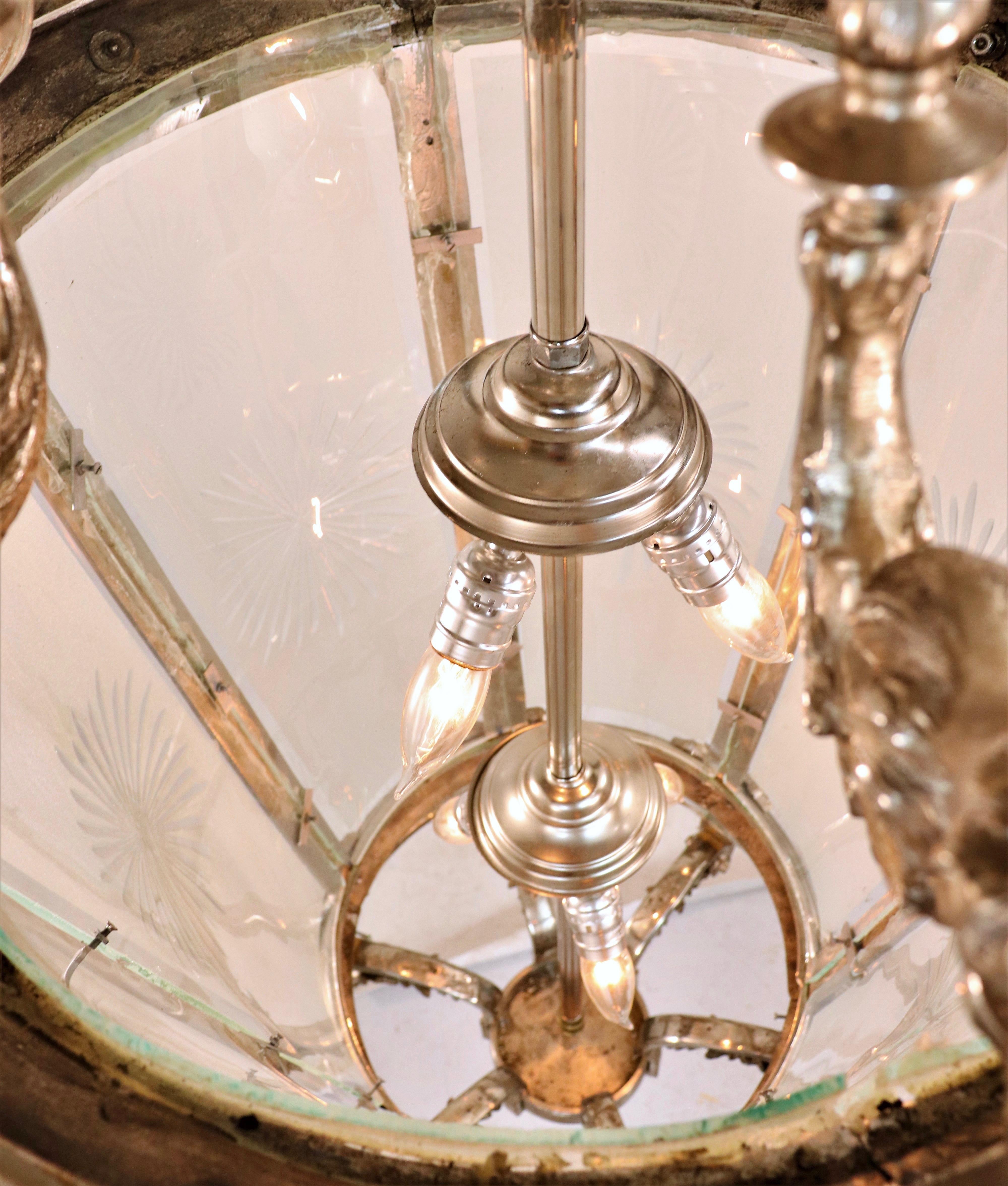 Large Late 20th Century Louis XV Style Nickel on Bronze Lantern 6