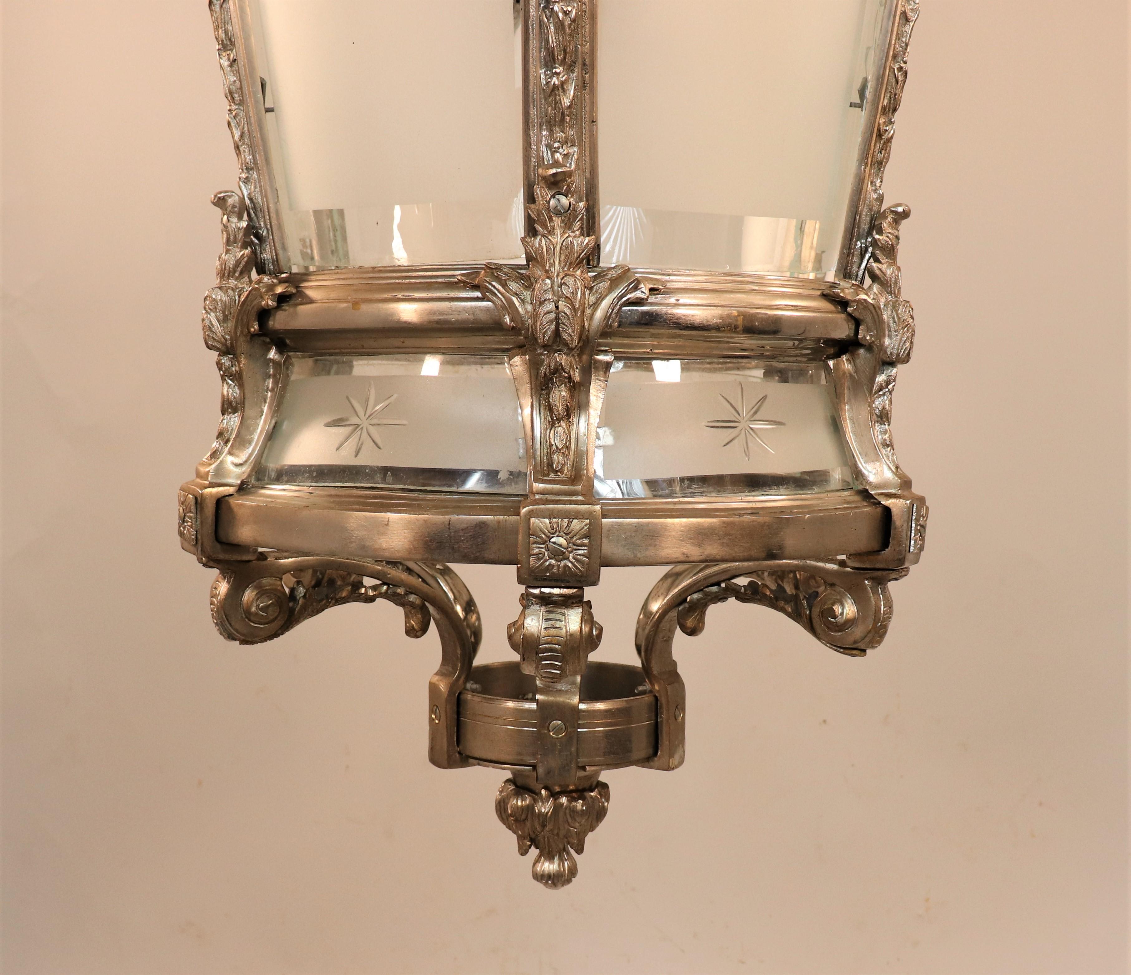 Large Late 20th Century Louis XV Style Nickel on Bronze Lantern 8