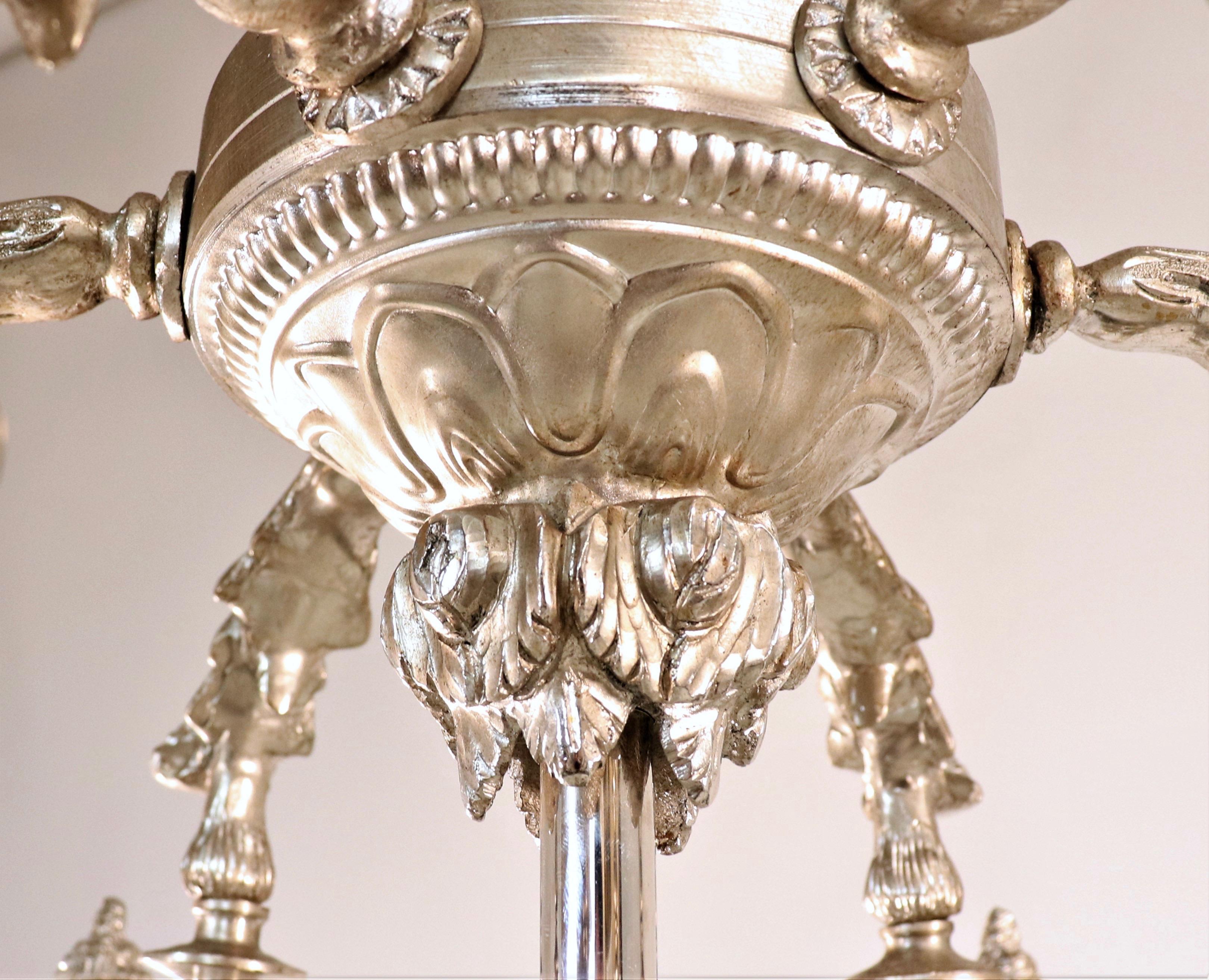 Large Late 20th Century Louis XV Style Nickel on Bronze Lantern In Good Condition In Chicago, IL
