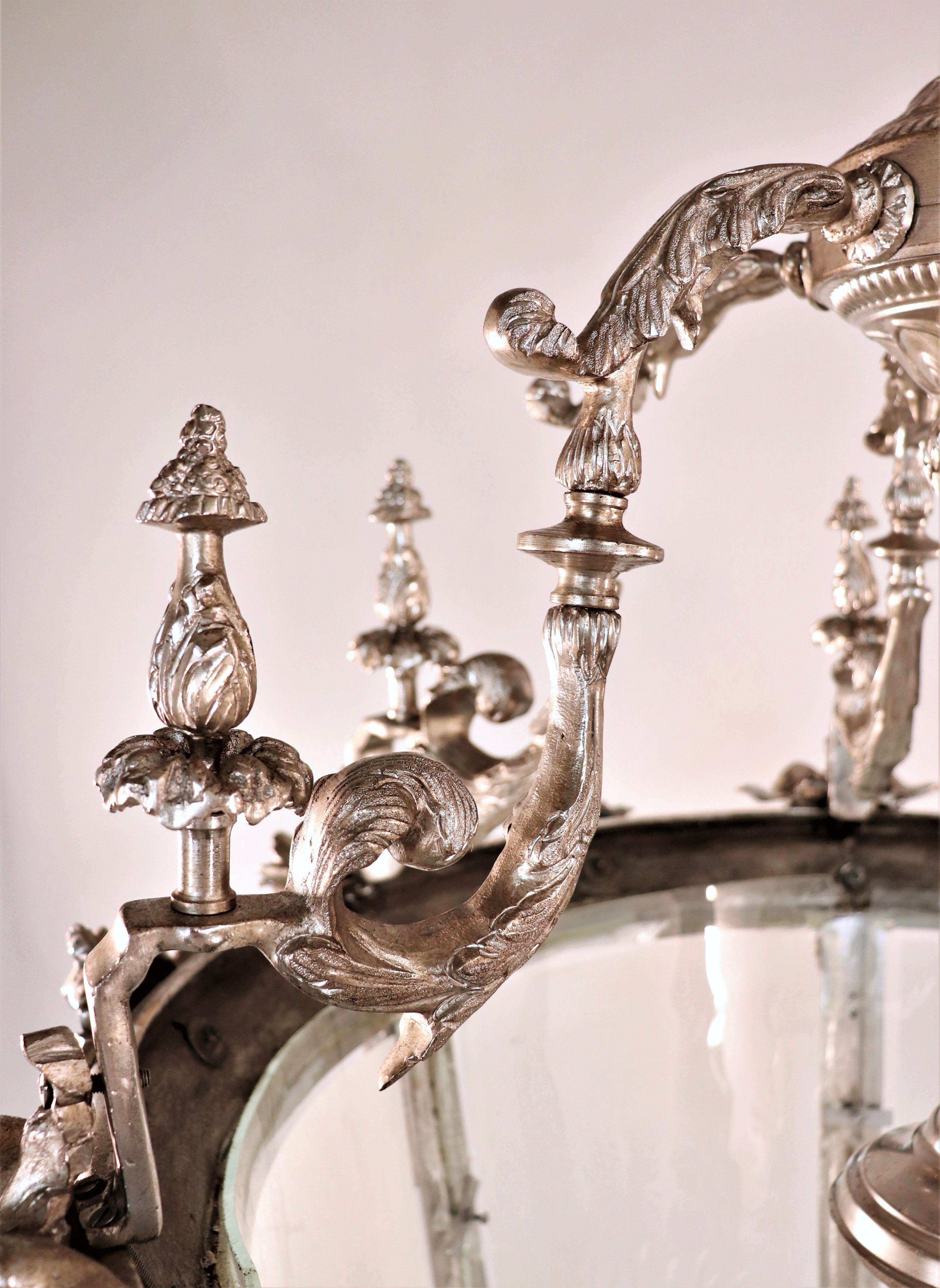 Brass Large Late 20th Century Louis XV Style Nickel on Bronze Lantern