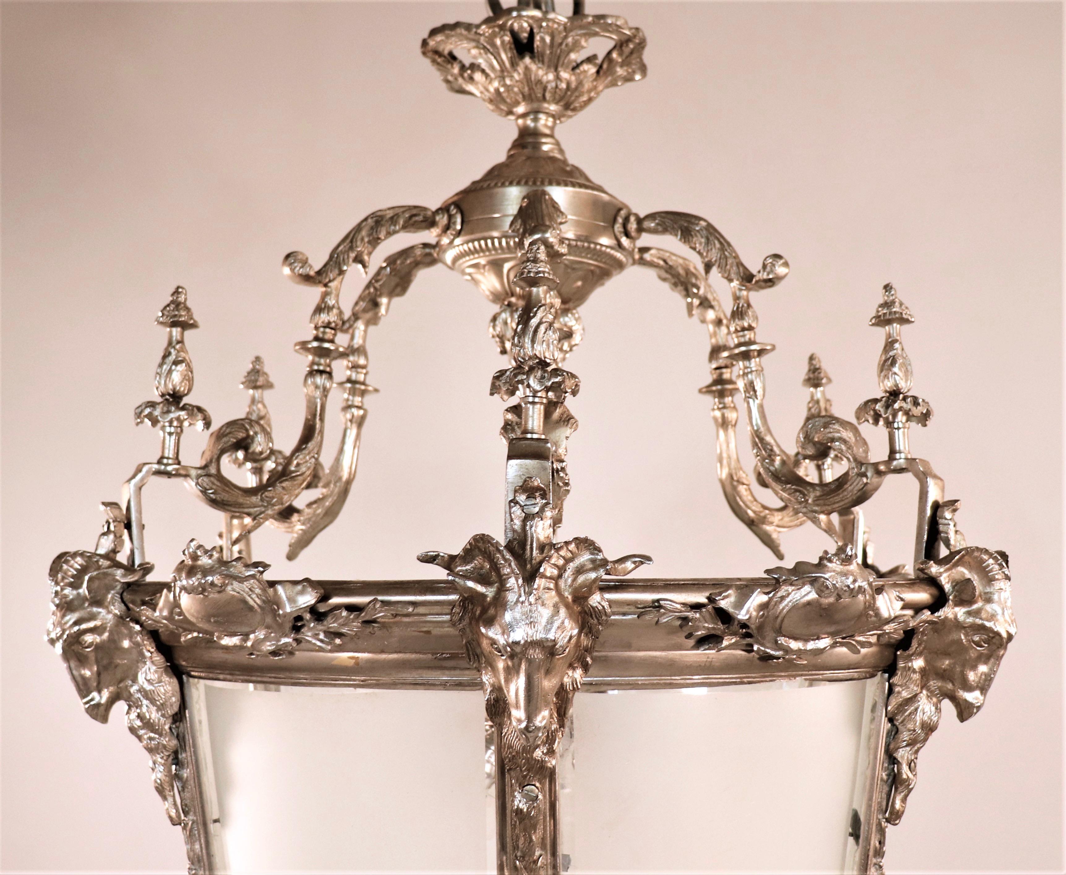 Large Late 20th Century Louis XV Style Nickel on Bronze Lantern 1