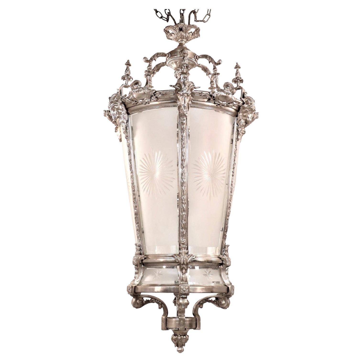 Large Late 20th Century Louis XV Style Nickel on Bronze Lantern