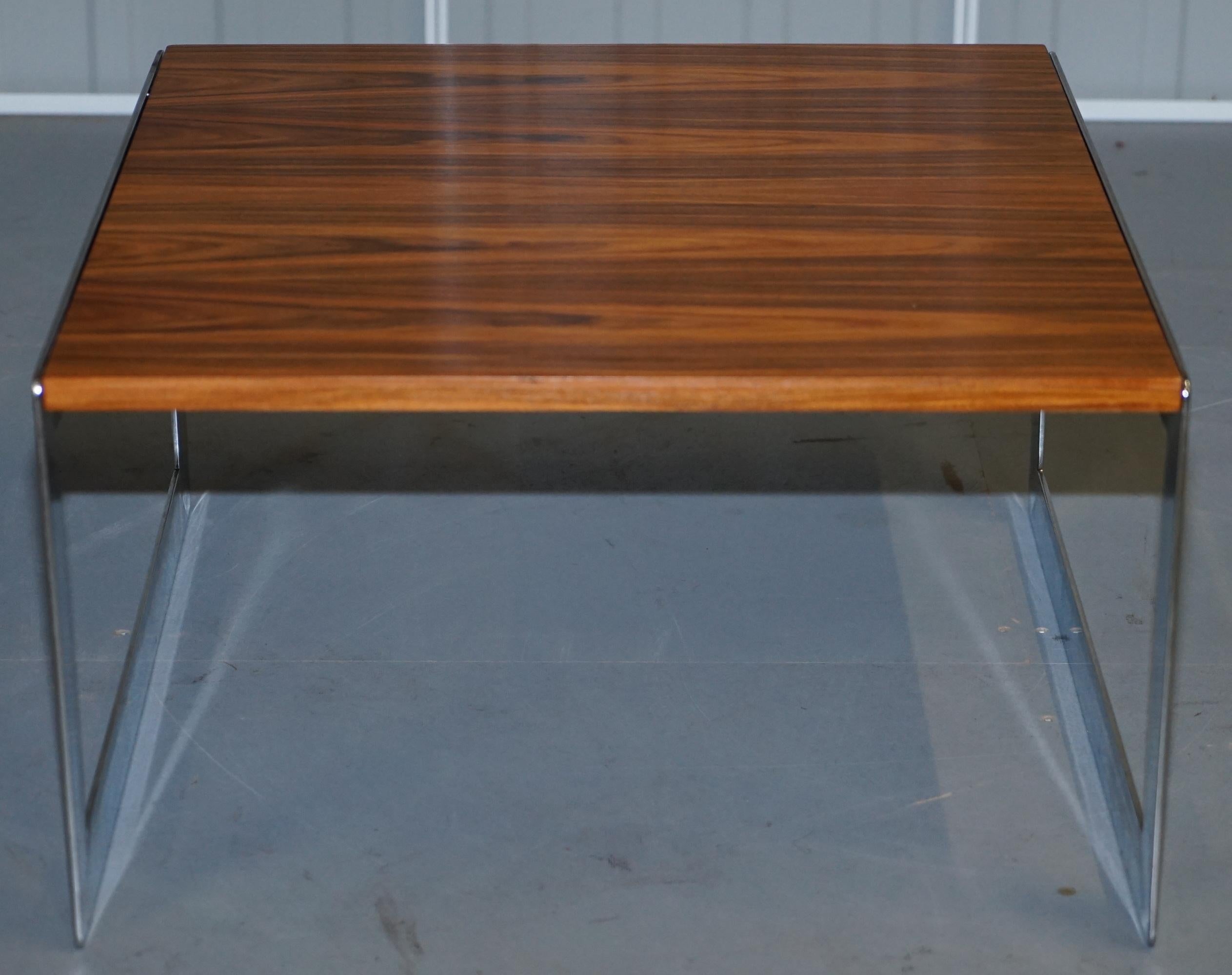 Large circa 1960s Merrow Associates Hardwood & Chrome Nest of Tables Great Size For Sale 7