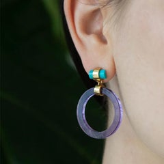 Large Circle Hoops, Yellow Silver, Amethyst, Turquoise