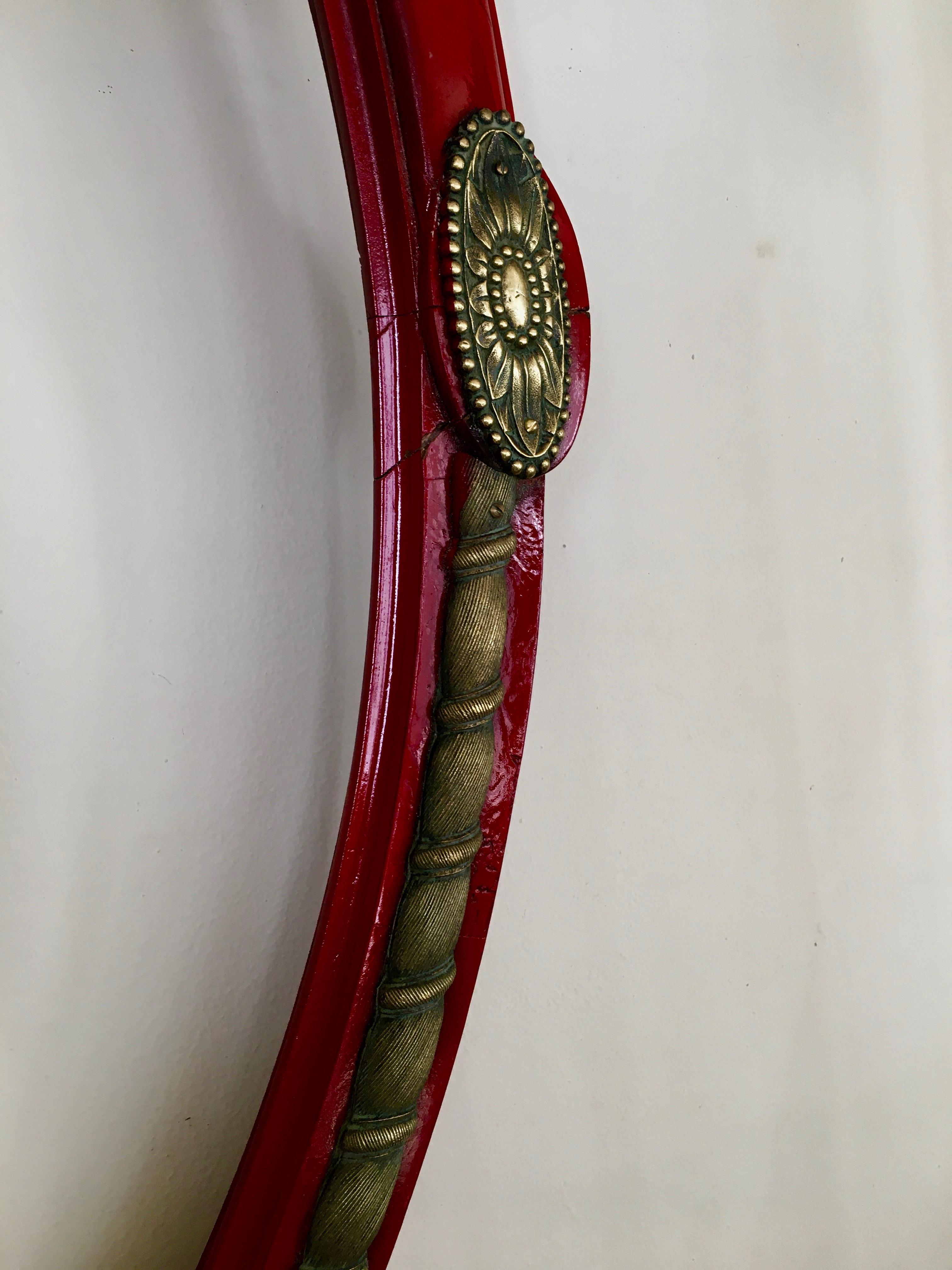 Bronze Large Circular Art Deco Red Lacquer Mirror by Sue and Mare, France, 1928 For Sale