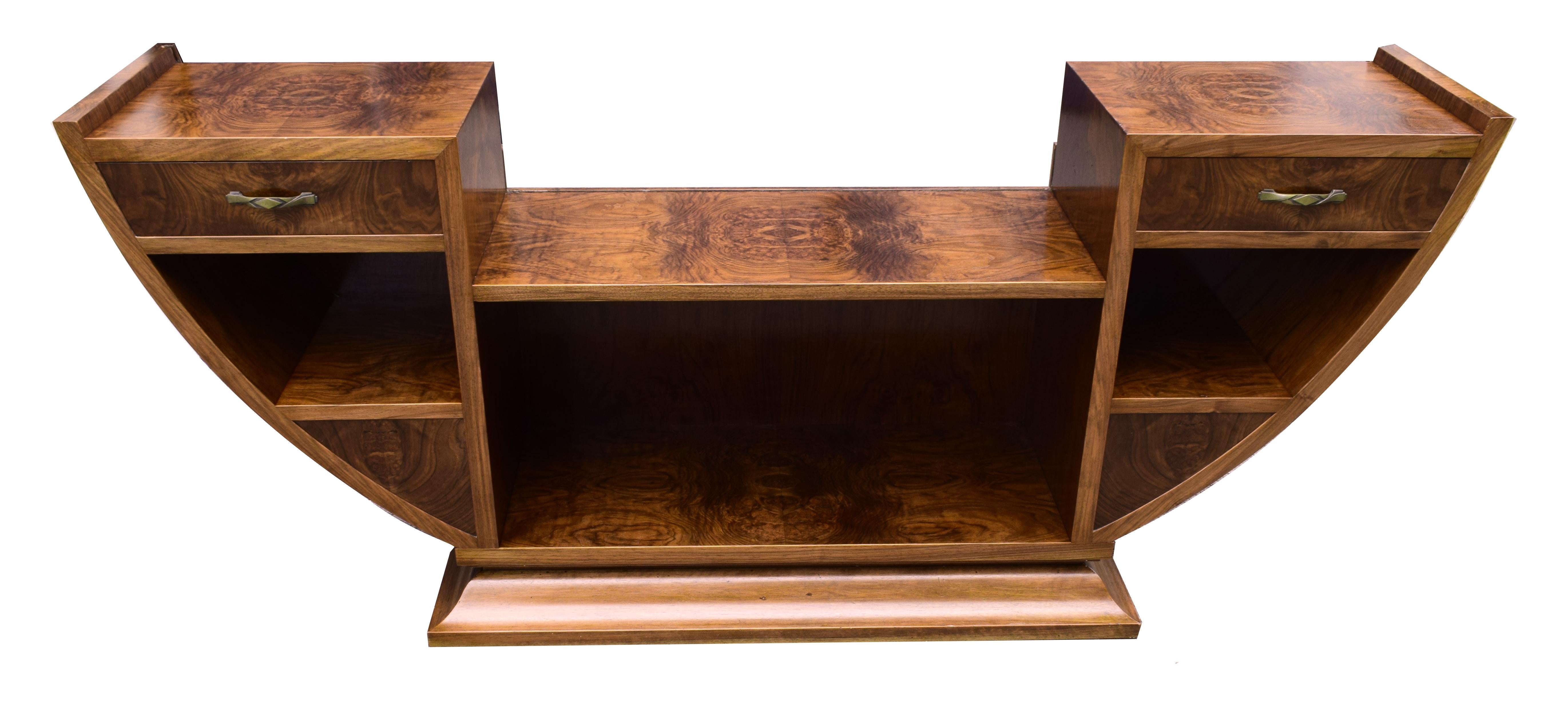 English Large Circular Art Deco Walnut Dressing Table, circa 1930