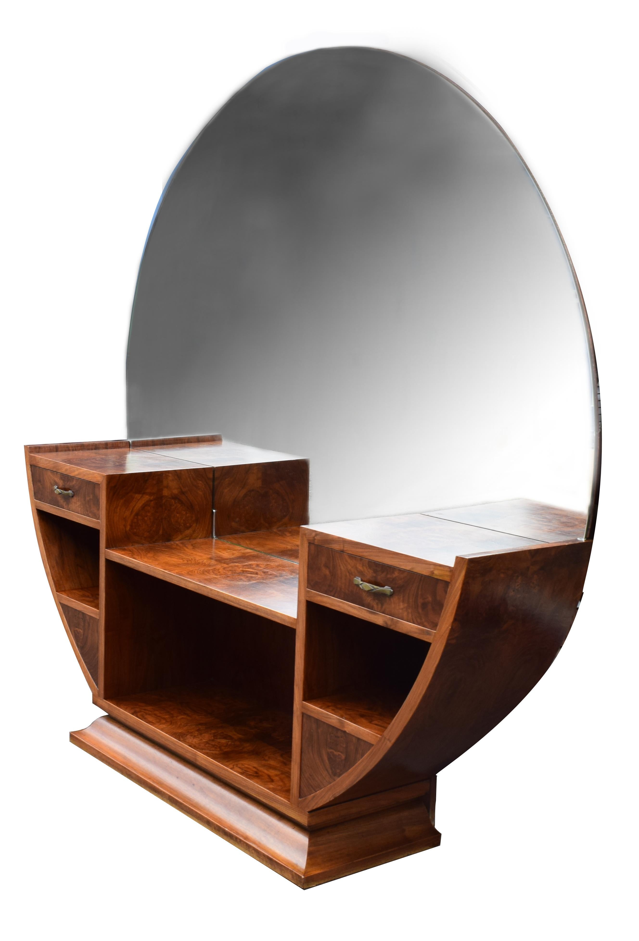 Large Circular Art Deco Walnut Dressing Table, circa 1930 In Excellent Condition In Devon, England