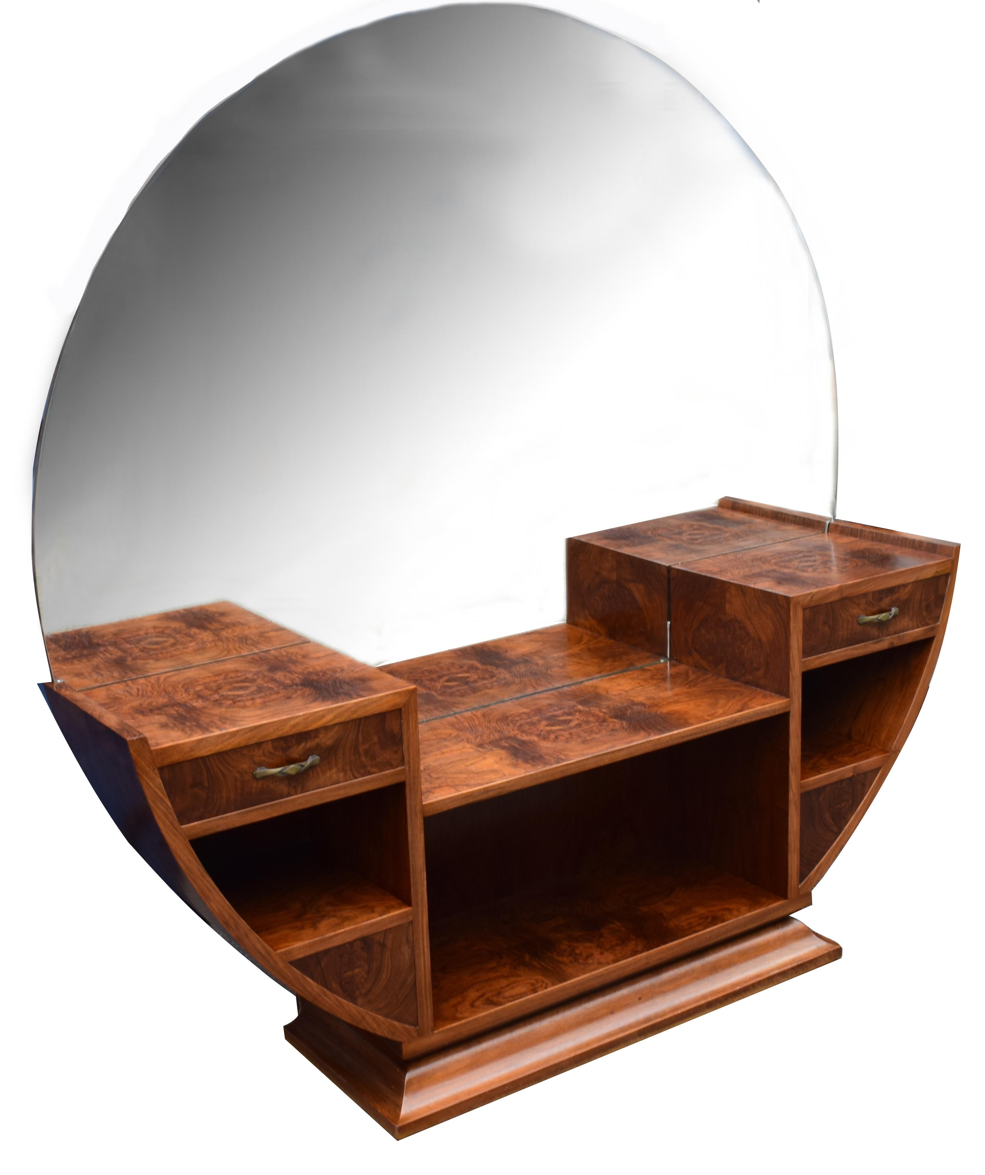 20th Century Large Circular Art Deco Walnut Dressing Table, circa 1930