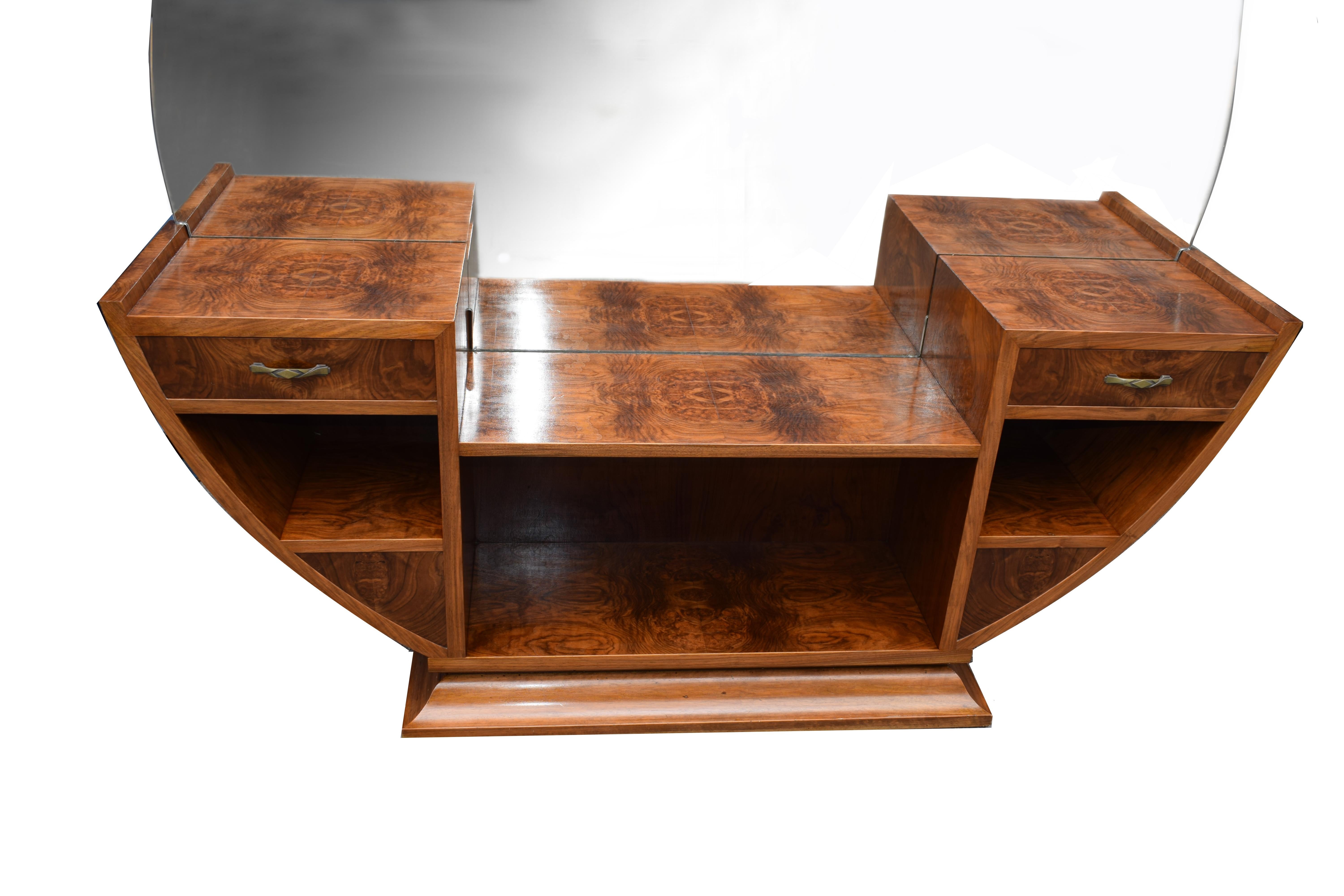 Mirror Large Circular Art Deco Walnut Dressing Table, circa 1930