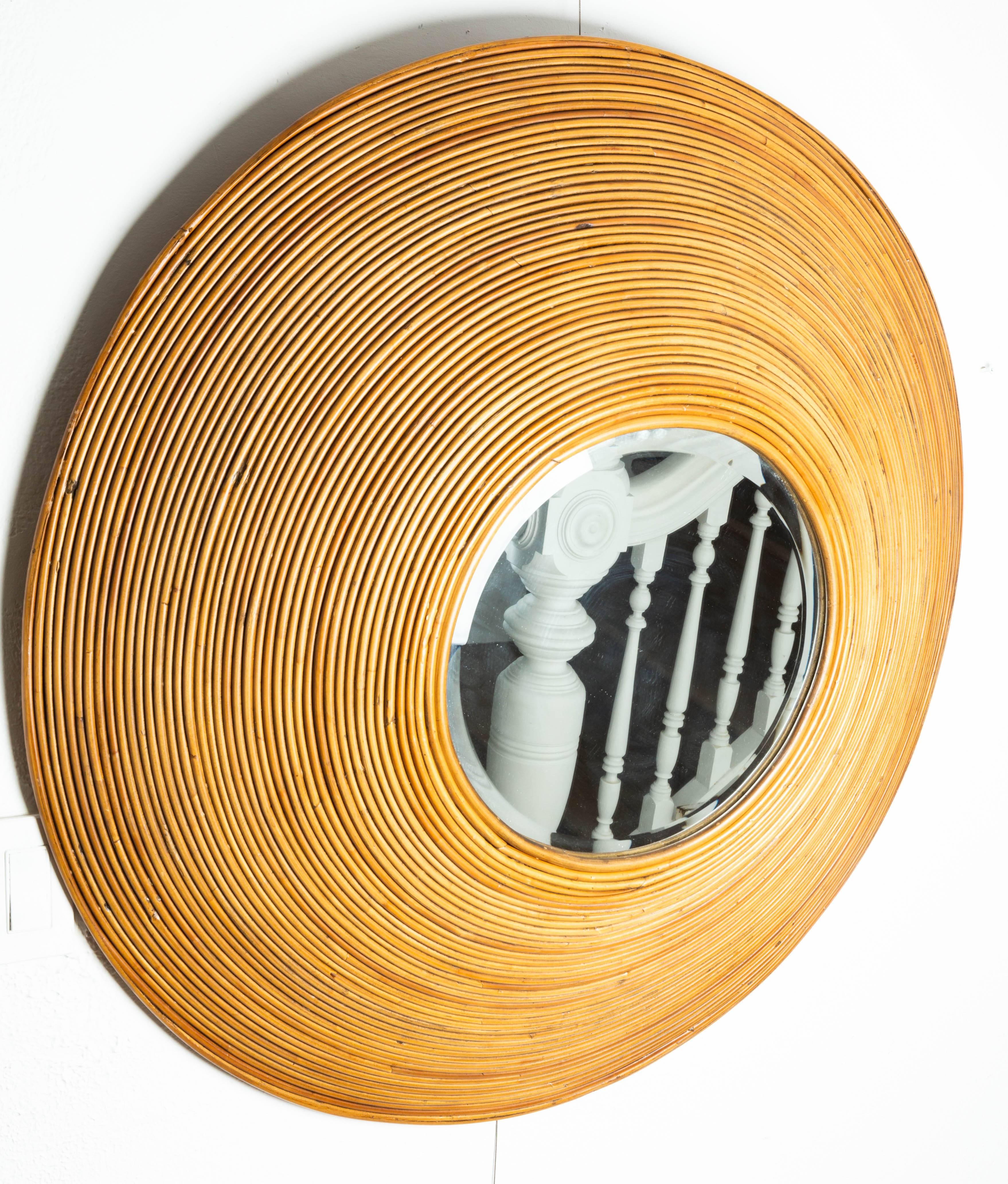 Large Circular Beveled Mirror with Bamboo Reed Surround 1