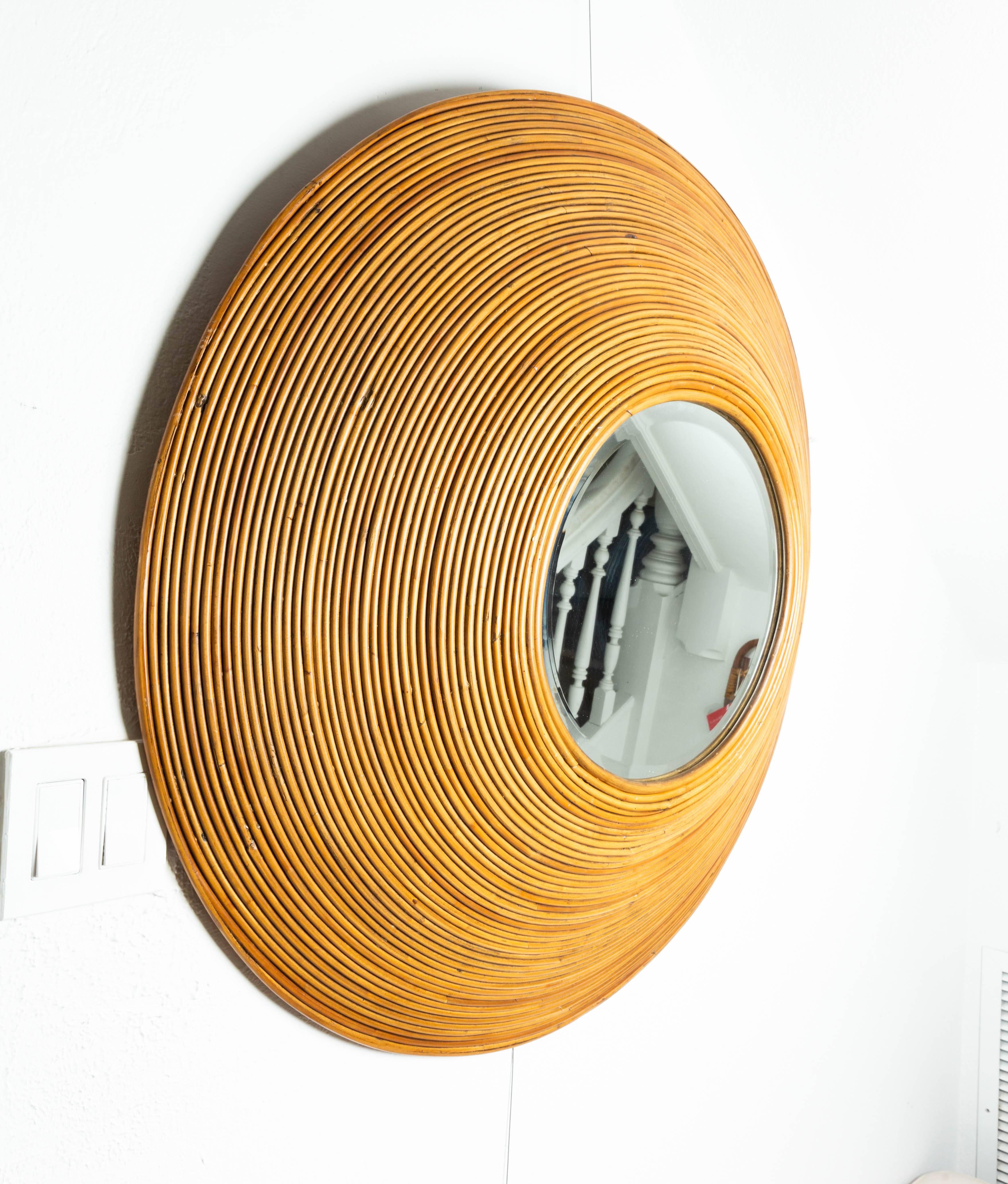 Large Circular Beveled Mirror with Bamboo Reed Surround 2