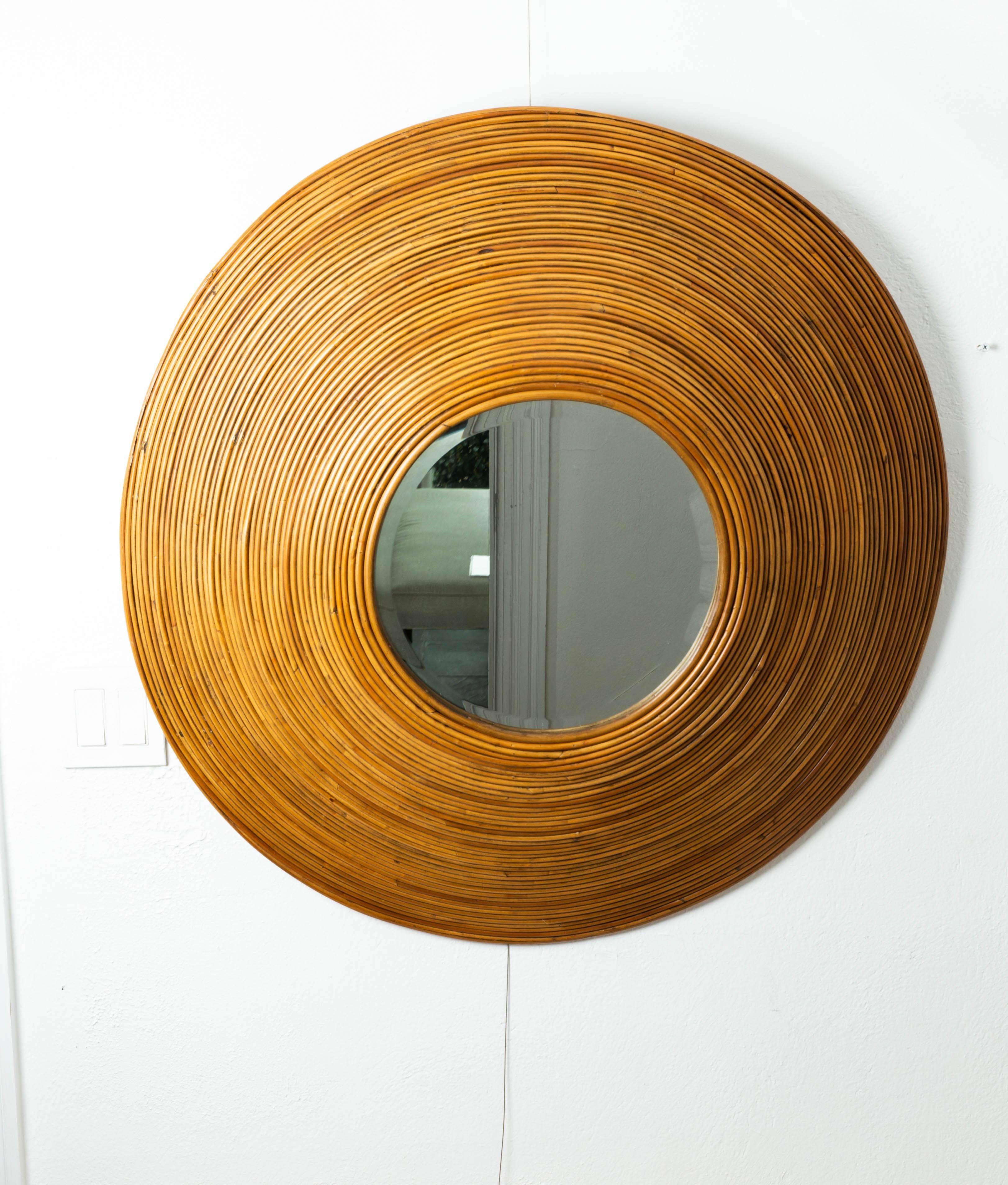 Large Circular Beveled Mirror with Bamboo Reed Surround 3