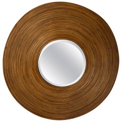 Large Circular Beveled Mirror with Bamboo Reed Surround