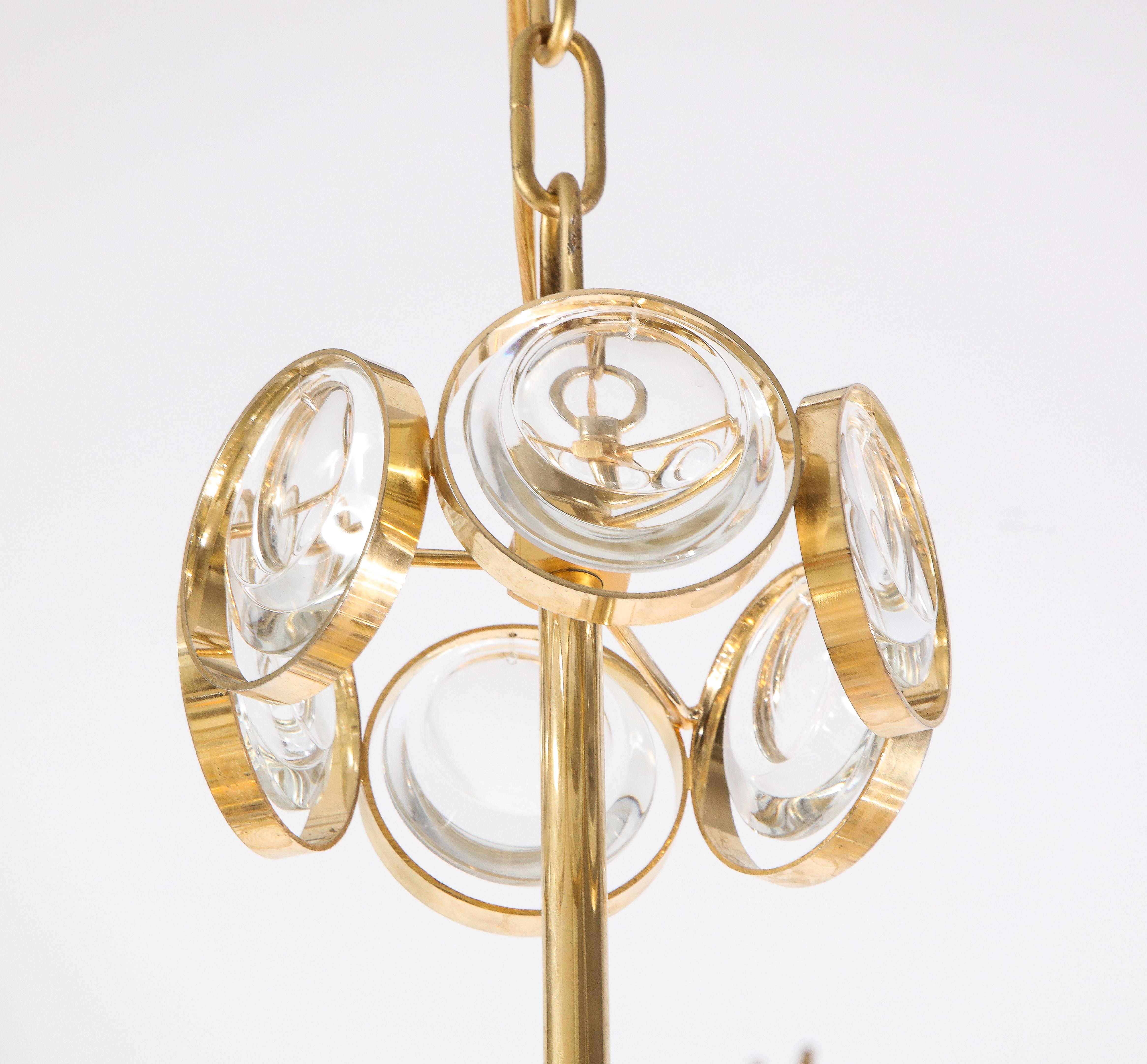 Mid-20th Century Large Circular Brass and Crystal Chandelier by Ernest Palme for Palwa