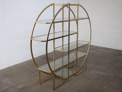 Large Circular Brass Gold Room Divider Étagère with Glass Display Shelves