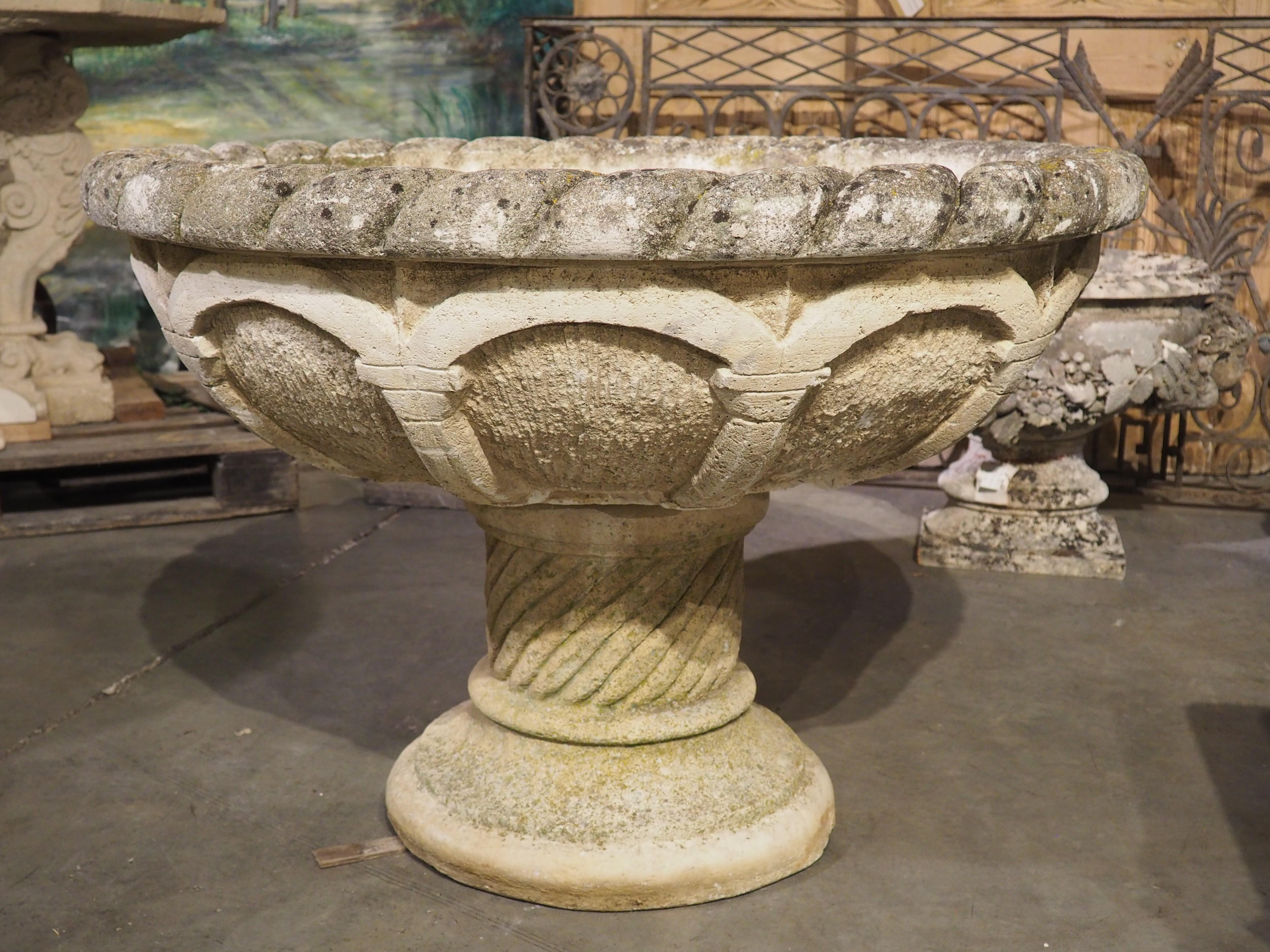 Large Circular Cast Stone Garden Planter, Reims, France, C. 1960 In Good Condition For Sale In Dallas, TX