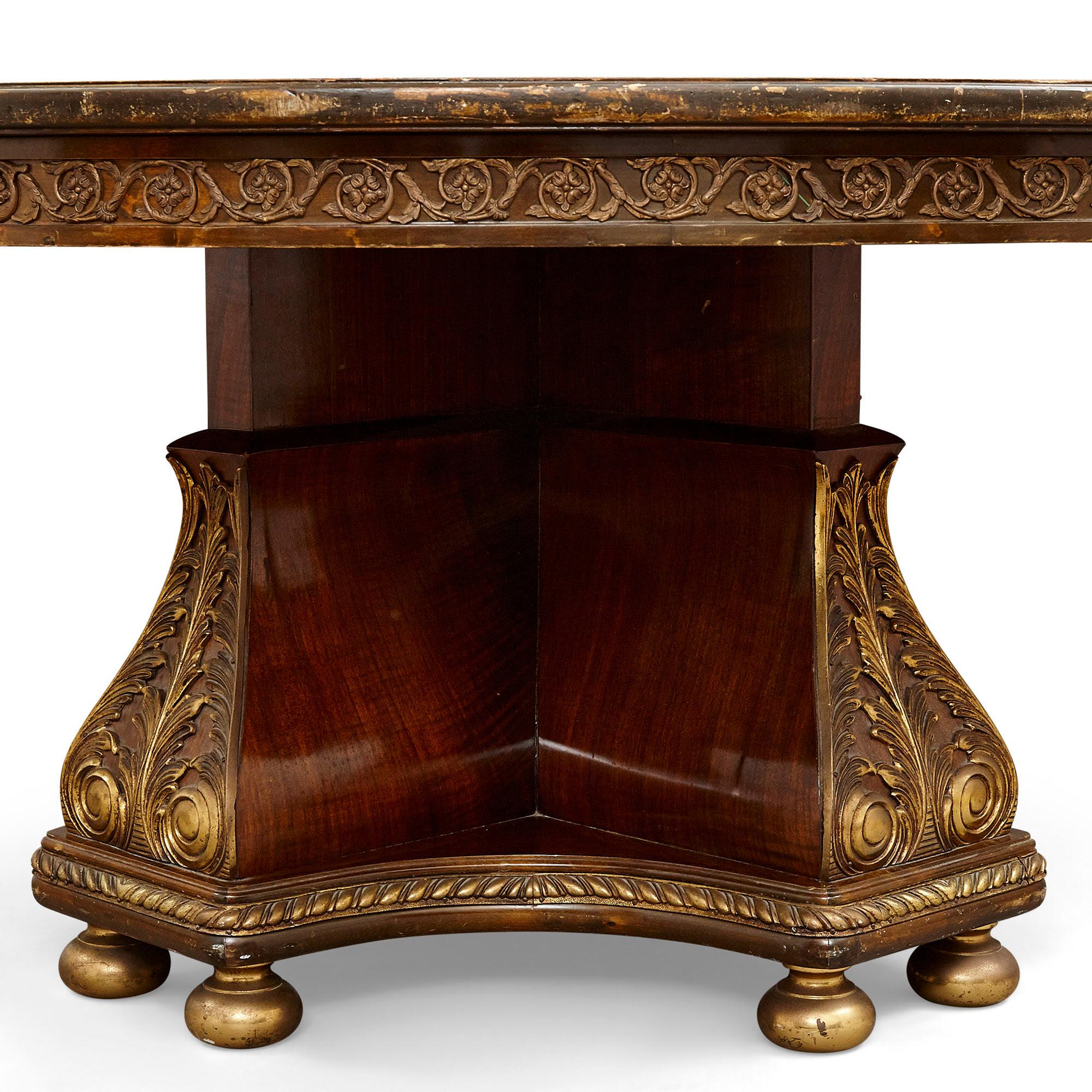 European Large Circular Centre Table Adorned with Gilt Bronze and Marquetry For Sale