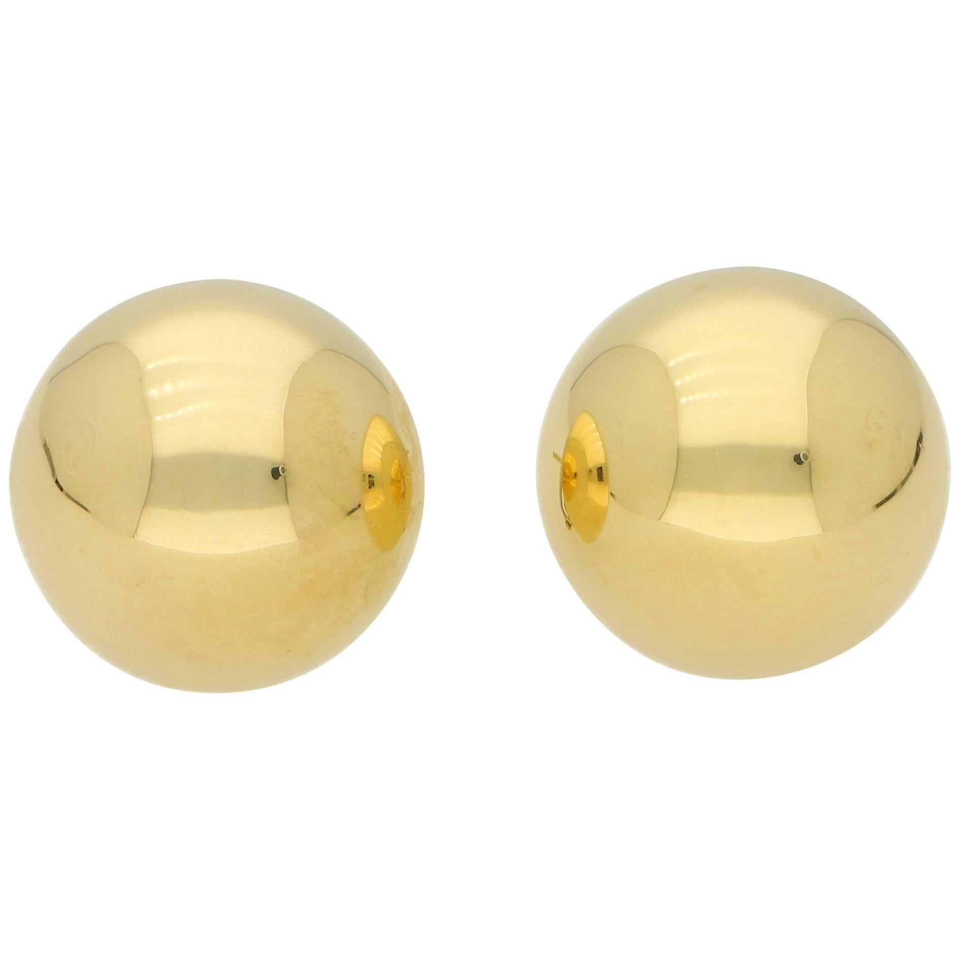 Large Circular Dome Earrings Set in 14 Karat Yellow Gold