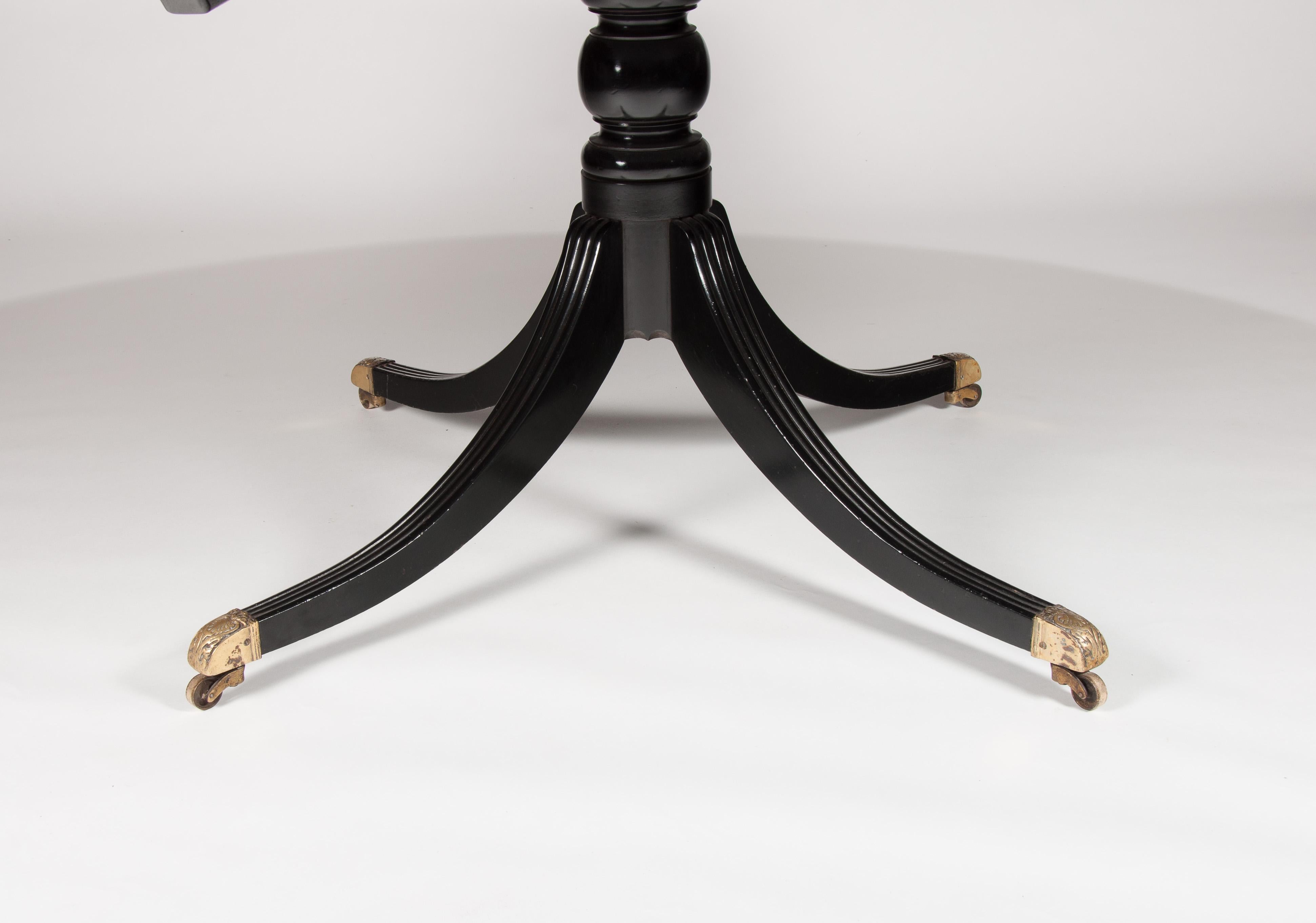Large Circular Mid-20th Century Ebonized, Gilt and Painted Dining Table 1