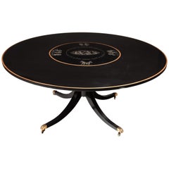 Large Circular Mid-20th Century Ebonized, Gilt and Painted Dining Table