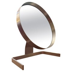 Grande specchio circolare / Psiche in alluminio spazzolato di Pierre Vandel