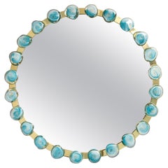 Large Circular Mirror With Blue Murano Ornements Large Circular Mirror With Blue Murano Ornements