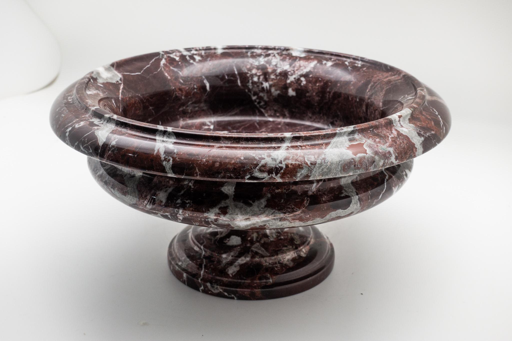 Italian Large Circular Neoclassical Bordeaux Colored Marble Urn
