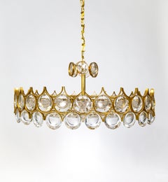 Large Circular Palwa Gilt Brass and Optical Lens Crystal Chandelier