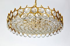 Large Circular Palwa Gilt Brass and Optical Lens Crystal Chandelier