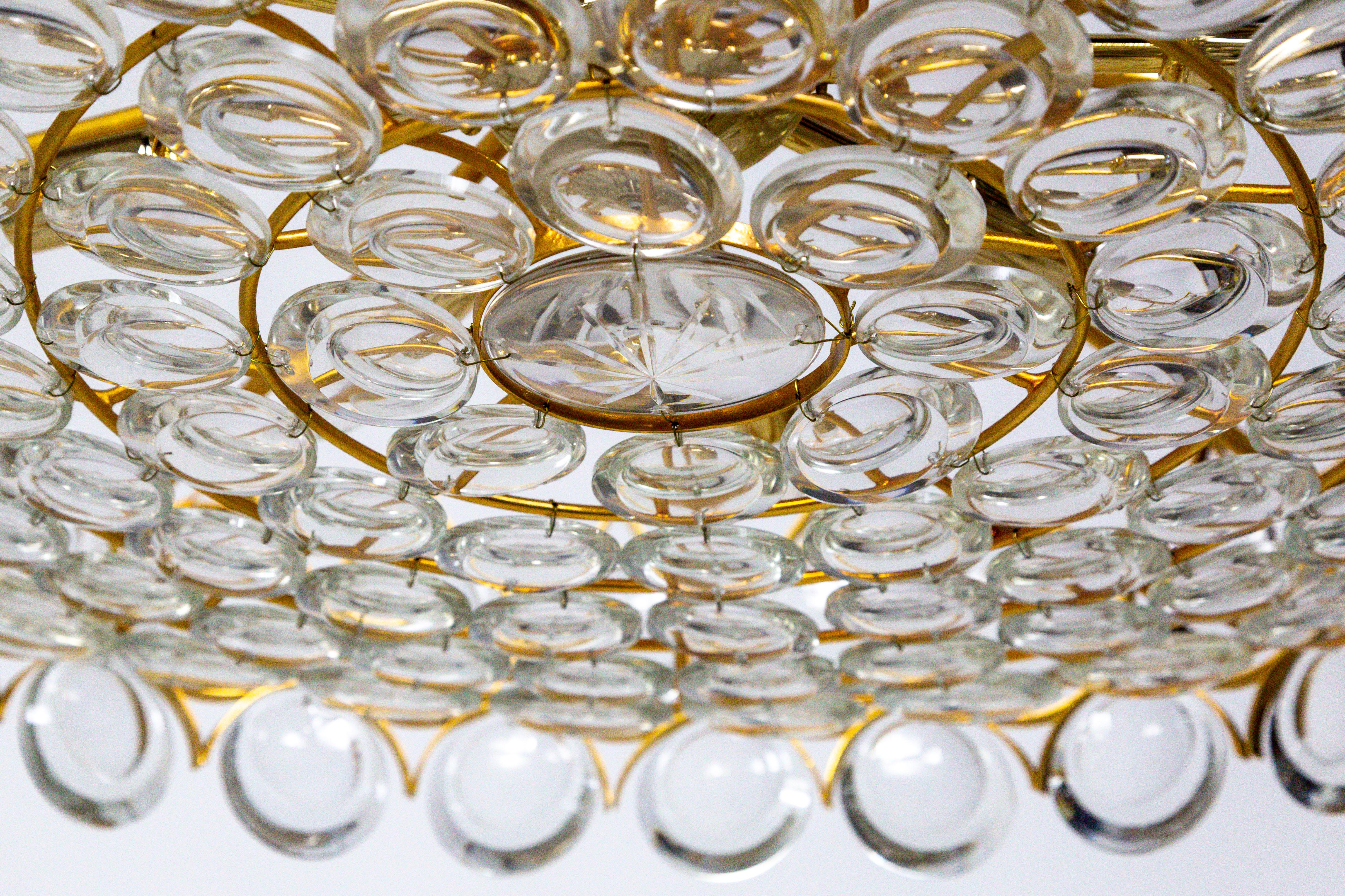 Large Circular Palwa Gilt Brass and Optical Lens Crystal Chandelier 1