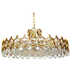 Large Circular Palwa Gilt Brass and Optical Lens Crystal Chandelier