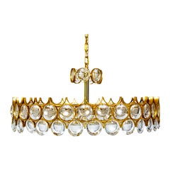 Large Circular Palwa Gilt Brass and Optical Lens Crystal Chandelier