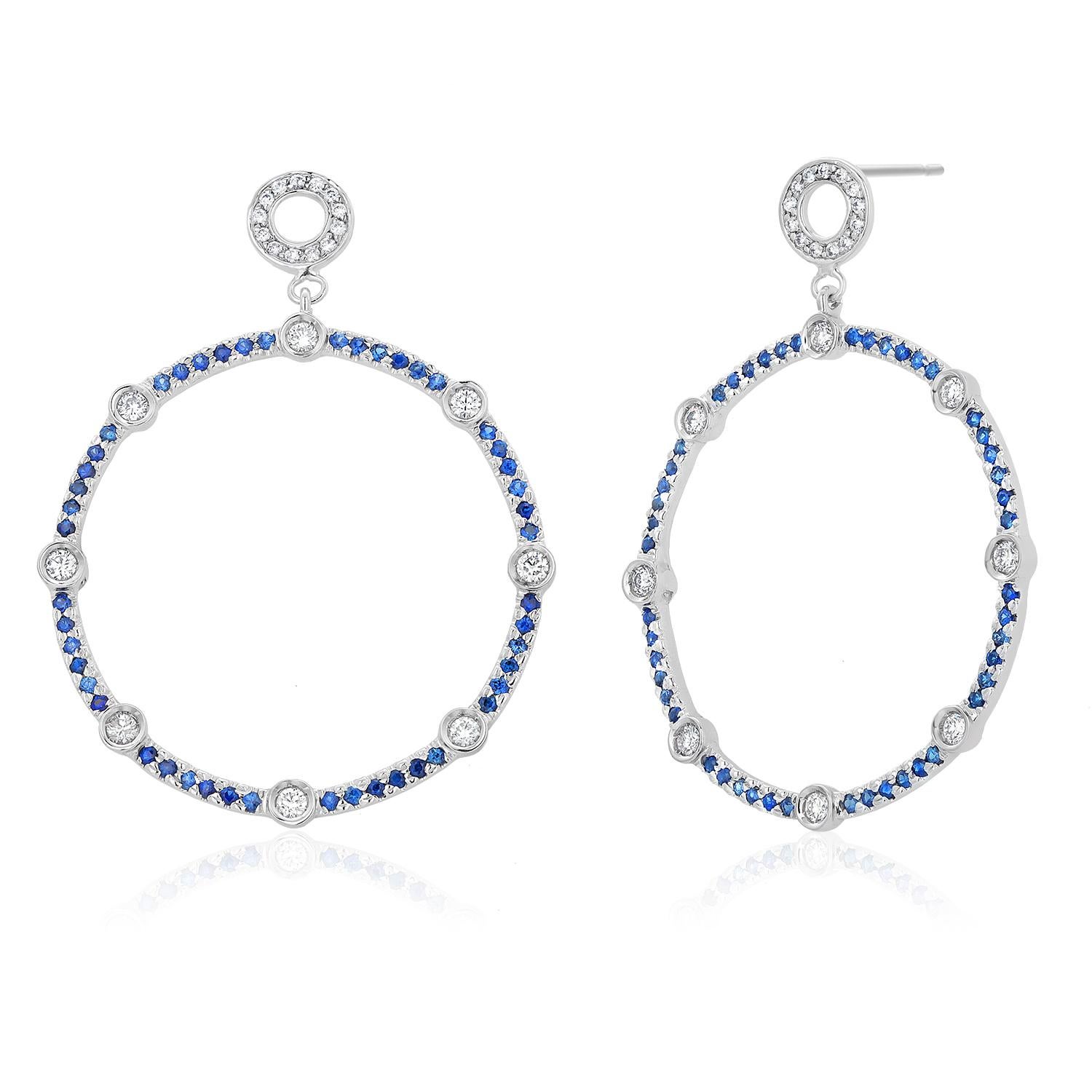 Large Circular Sapphire Diamond 3.75 Carats White Gold Earrings 2 Inch Long  For Sale 2