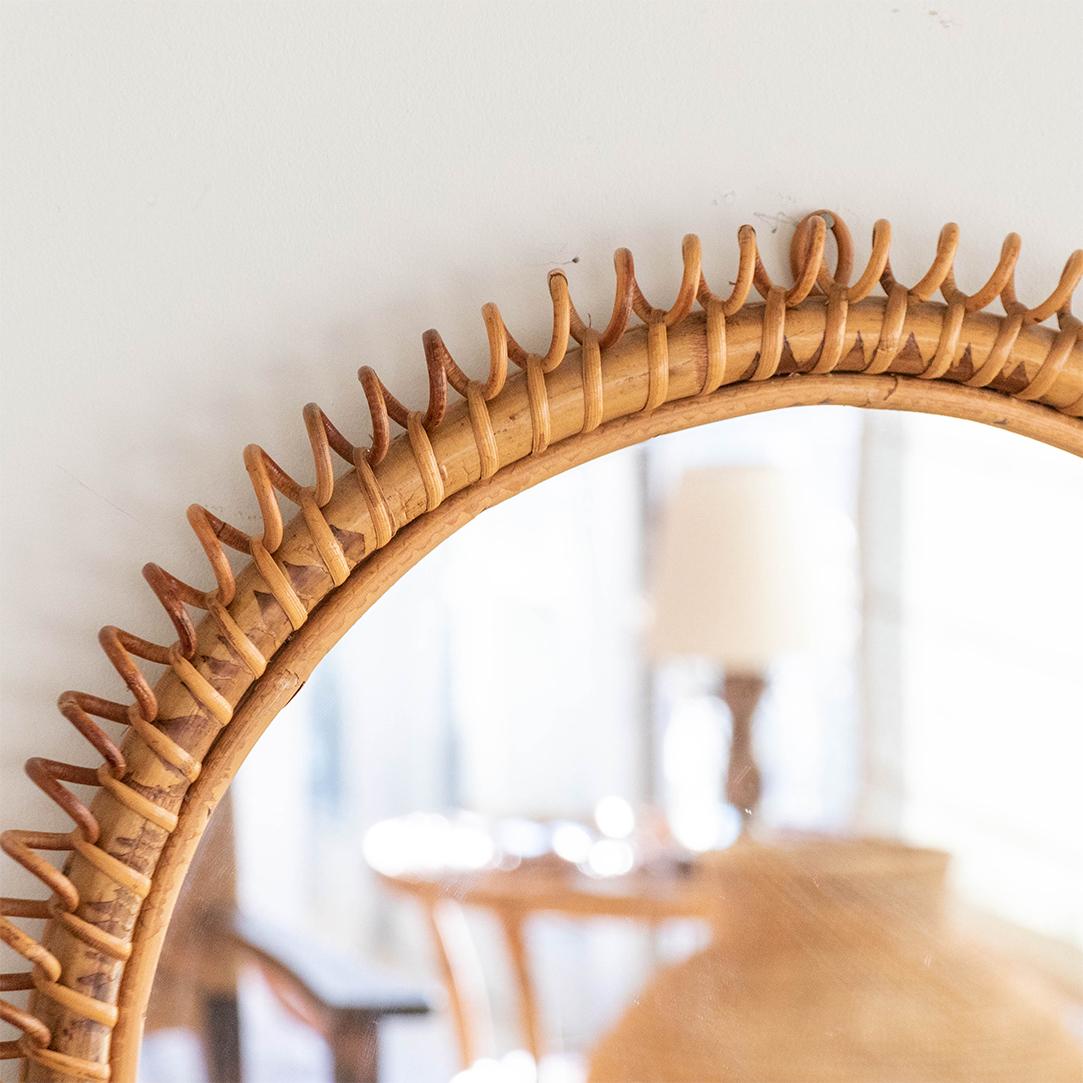 Italian Large Circular Spiral Rattan Mirror