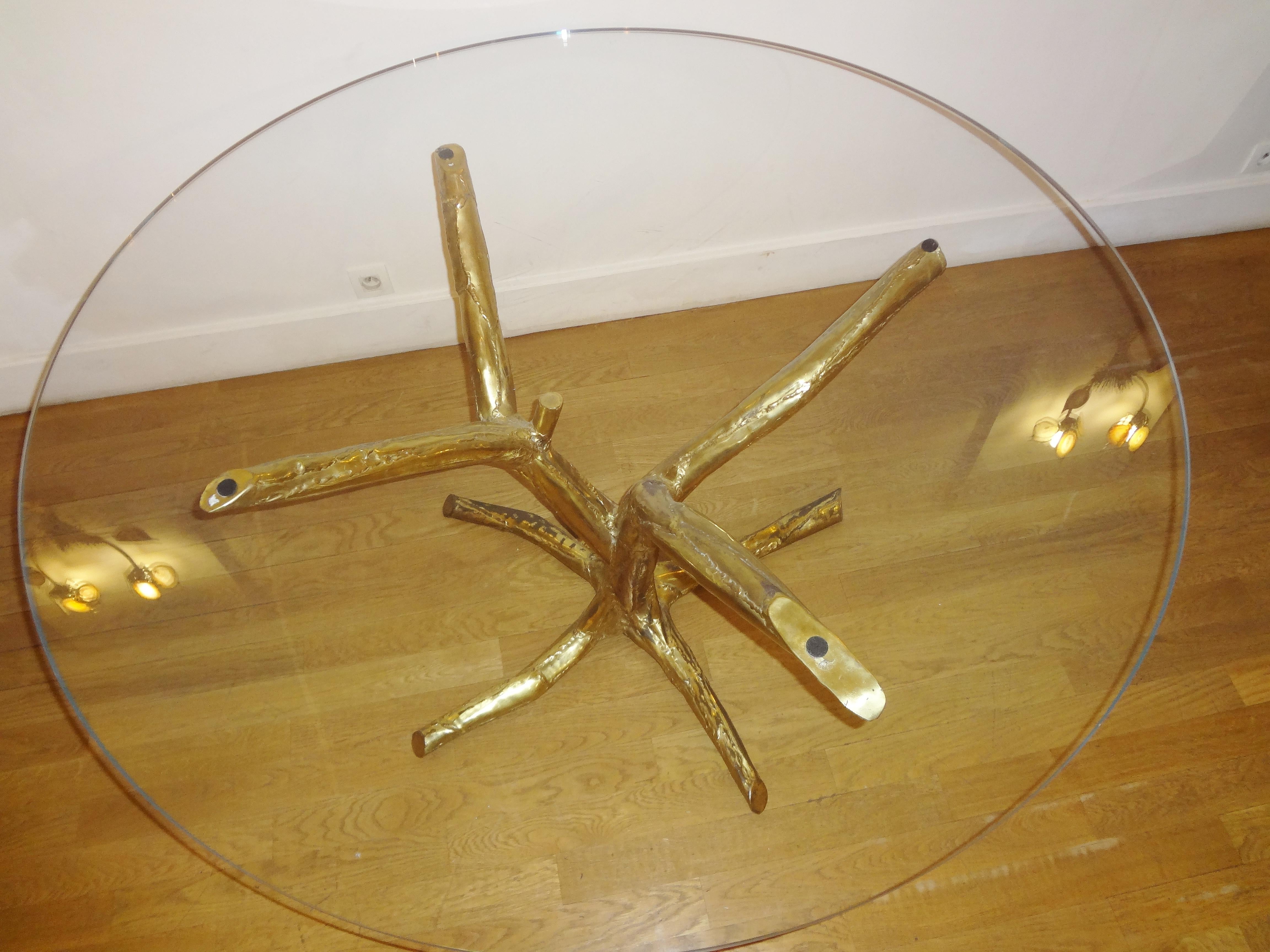Gilt Large Circular Table by J. Duval Brasseur, 1982 For Sale