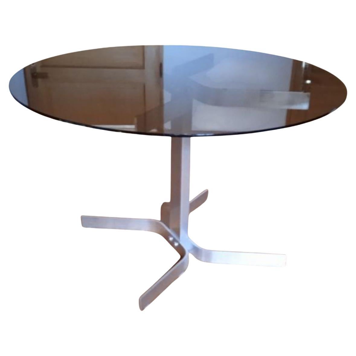 Large Circular Table in Brushed Aluminum by Pierre Vandel (1946)