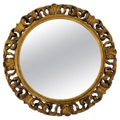 Large Circular Wall Mirror in Carved Gilded Wood, 1940s