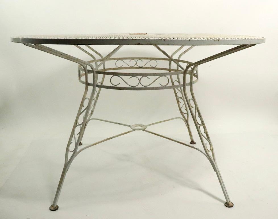 Metal Large Circular Wrought Iron Garden Patio Table Attributed to Woodard