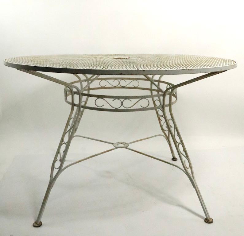 Large Circular Wrought Iron Garden Patio Table Attributed to Woodard 1
