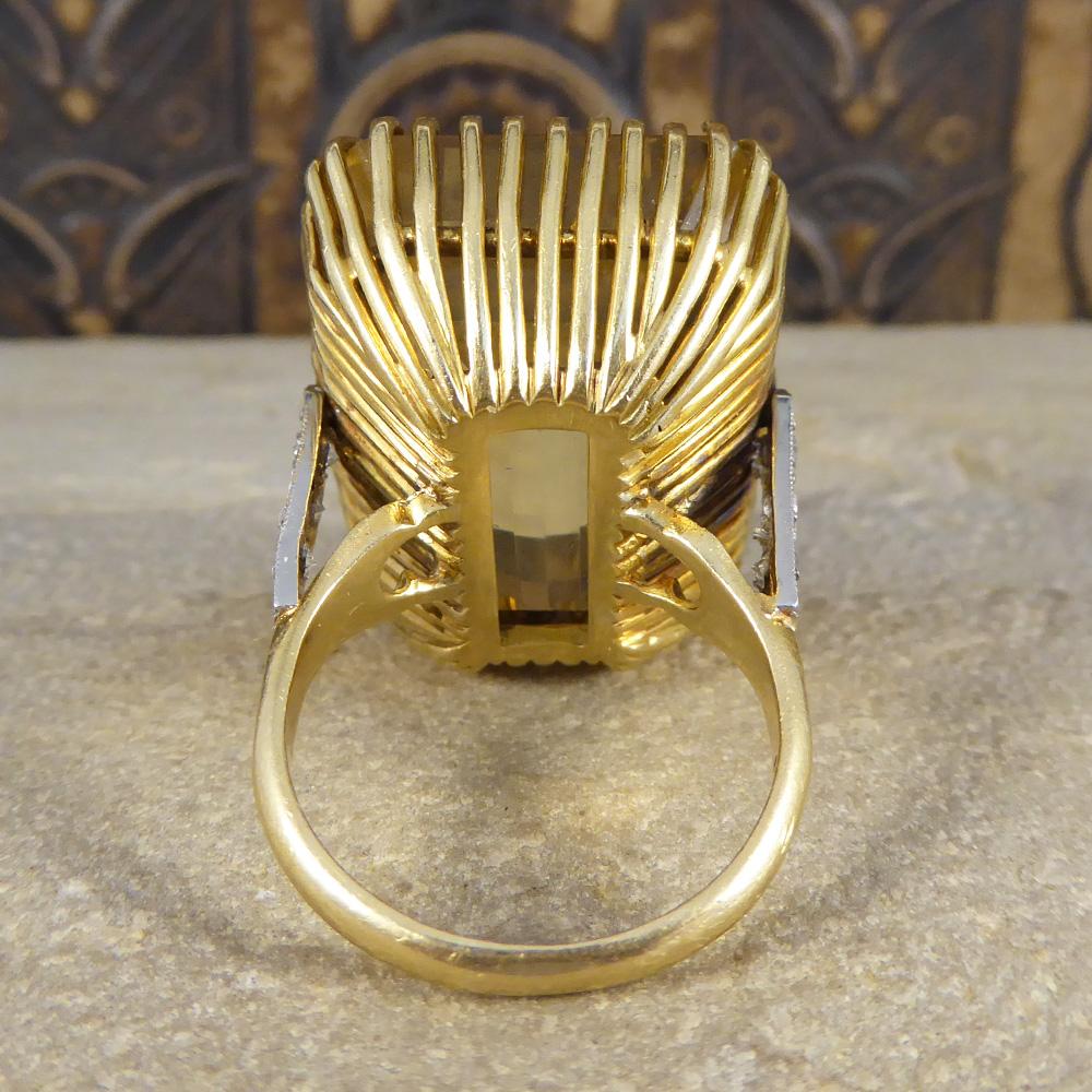 Women's Large Citrene and Diamond Vintage 18 Carat Gold Ring