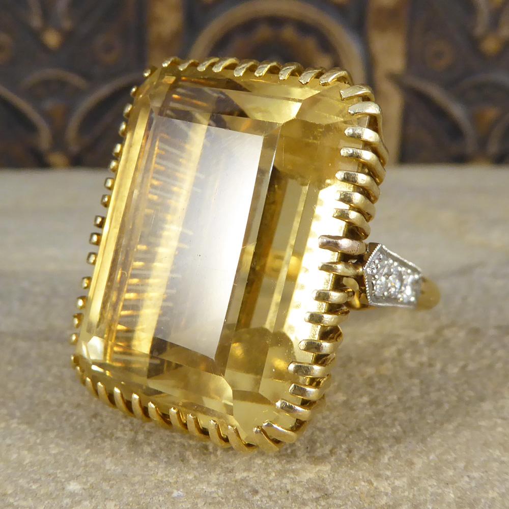 Large Citrene and Diamond Vintage 18 Carat Gold Ring 1