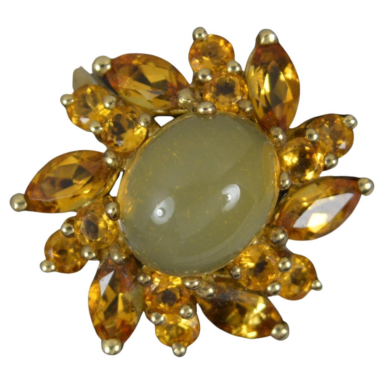 Large Citrine and 9 Carat Gold Cocktail Cluster Ring For Sale