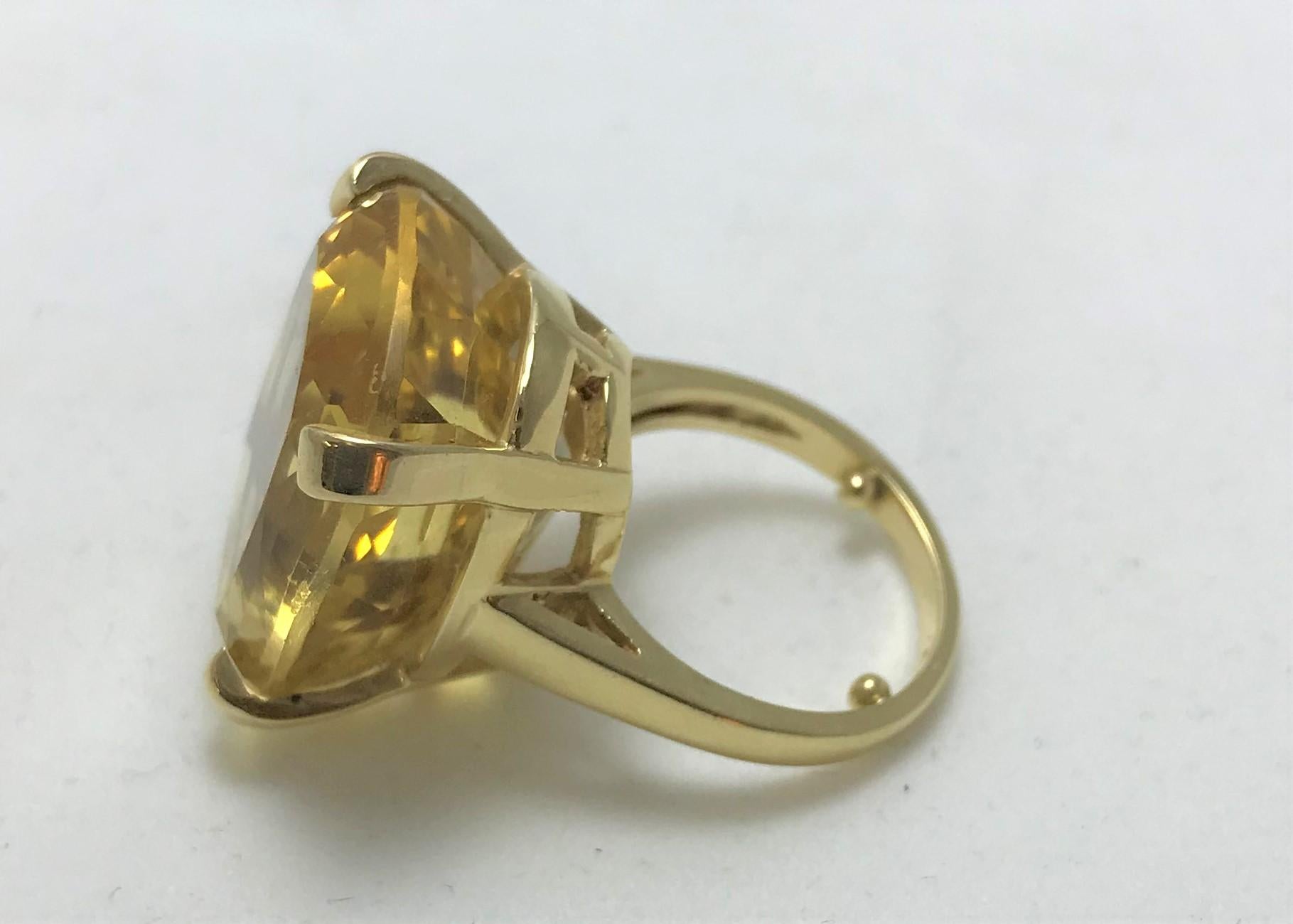 Emerald Cut Large Citrine and Gold Cocktail Ring For Sale