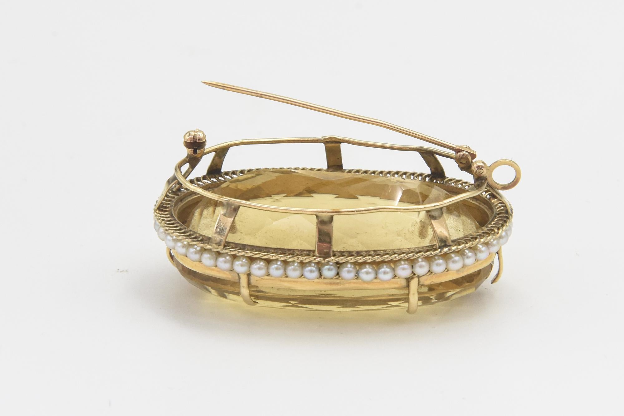 Colgante Broche de Oro Grande de Citrino y Perlas de Siembra en venta 5