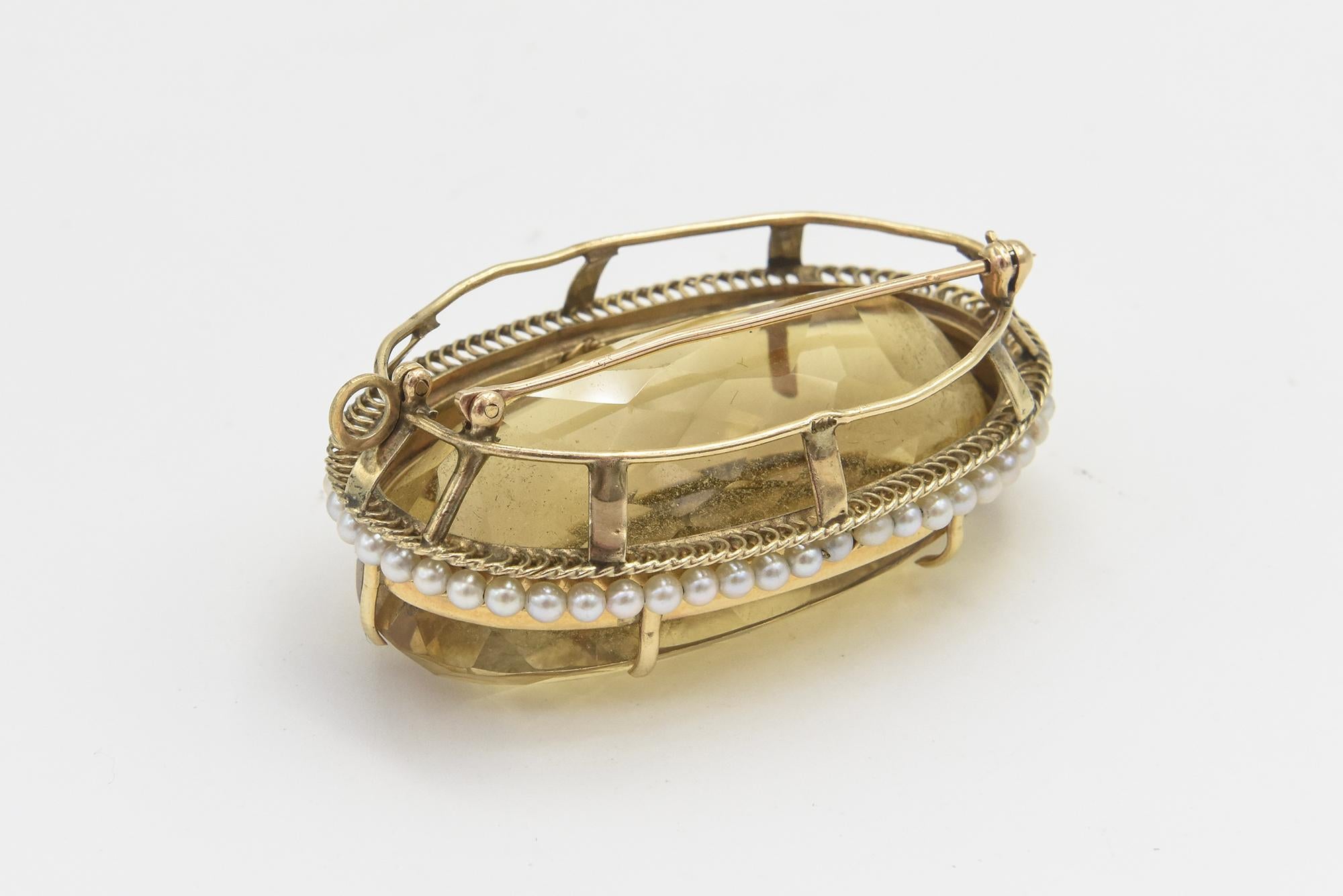 Colgante Broche de Oro Grande de Citrino y Perlas de Siembra en venta 6