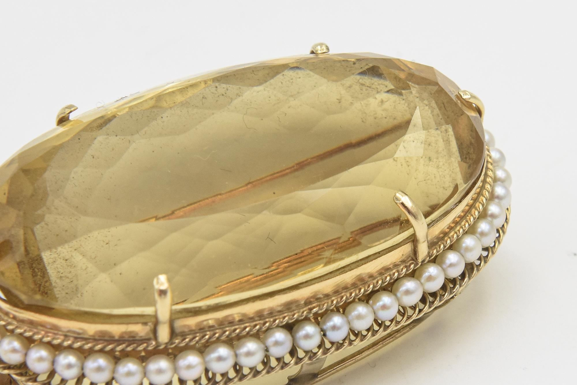Colgante Broche de Oro Grande de Citrino y Perlas de Siembra en venta 7